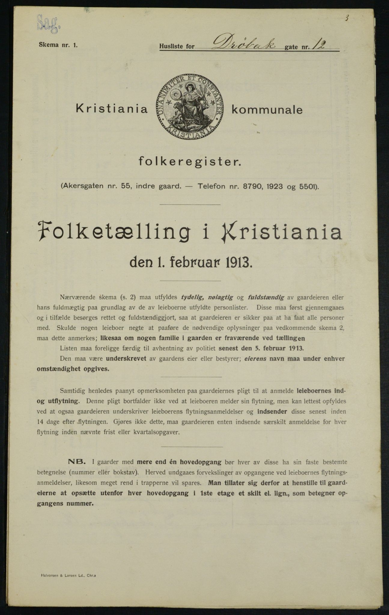 OBA, Municipal Census 1913 for Kristiania, 1913, p. 17491