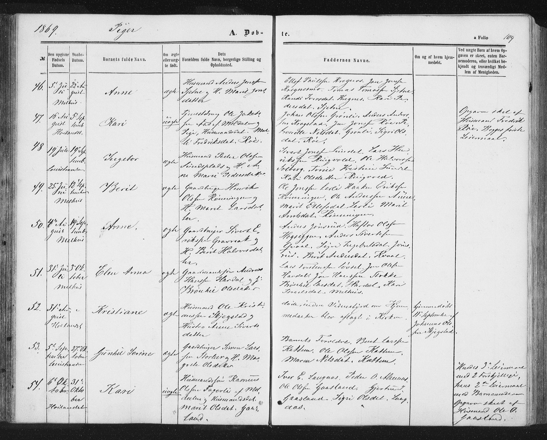 Ministerialprotokoller, klokkerbøker og fødselsregistre - Sør-Trøndelag, SAT/A-1456/691/L1077: Parish register (official) no. 691A09, 1862-1873, p. 109