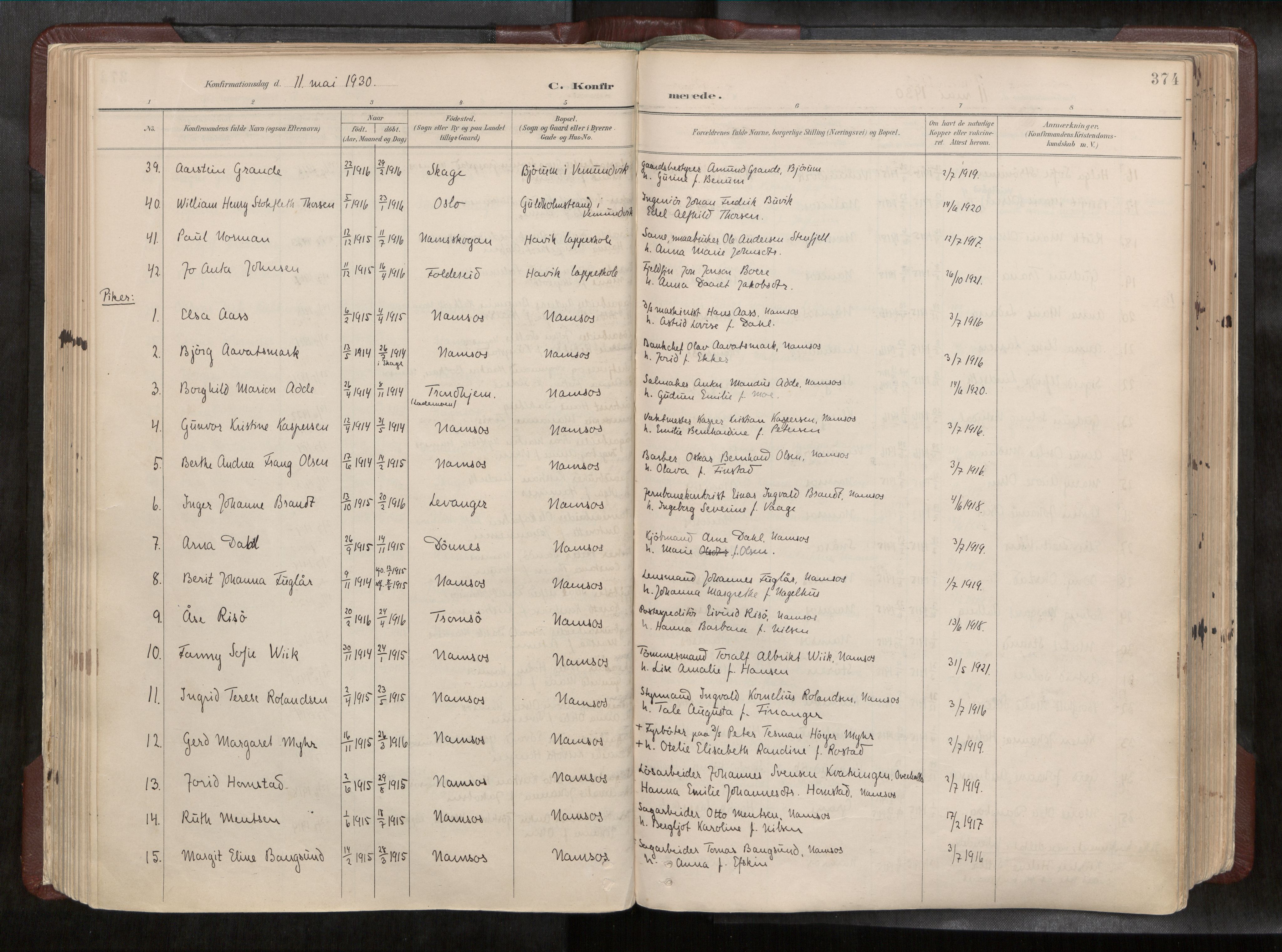 Ministerialprotokoller, klokkerbøker og fødselsregistre - Nord-Trøndelag, AV/SAT-A-1458/768/L0579a: Parish register (official) no. 768A14, 1887-1931, p. 374