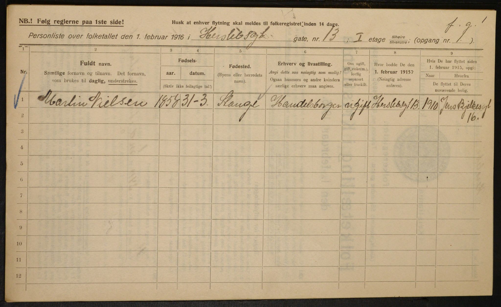 OBA, Municipal Census 1916 for Kristiania, 1916, p. 40067