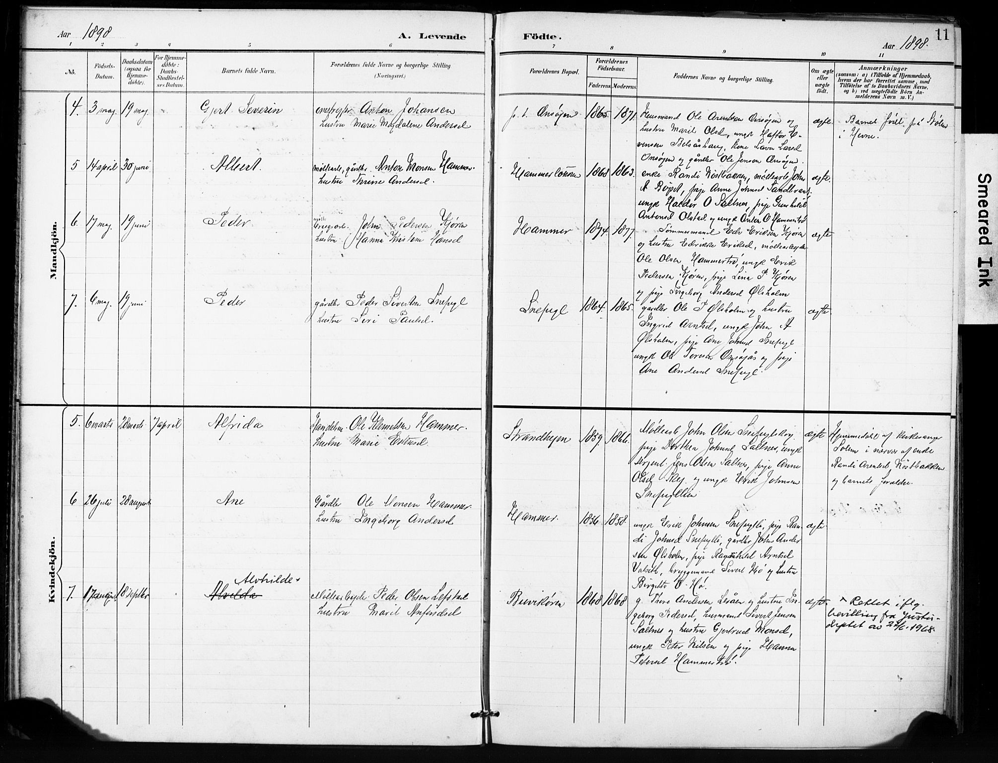 Ministerialprotokoller, klokkerbøker og fødselsregistre - Sør-Trøndelag, SAT/A-1456/666/L0787: Parish register (official) no. 666A05, 1895-1908, p. 11