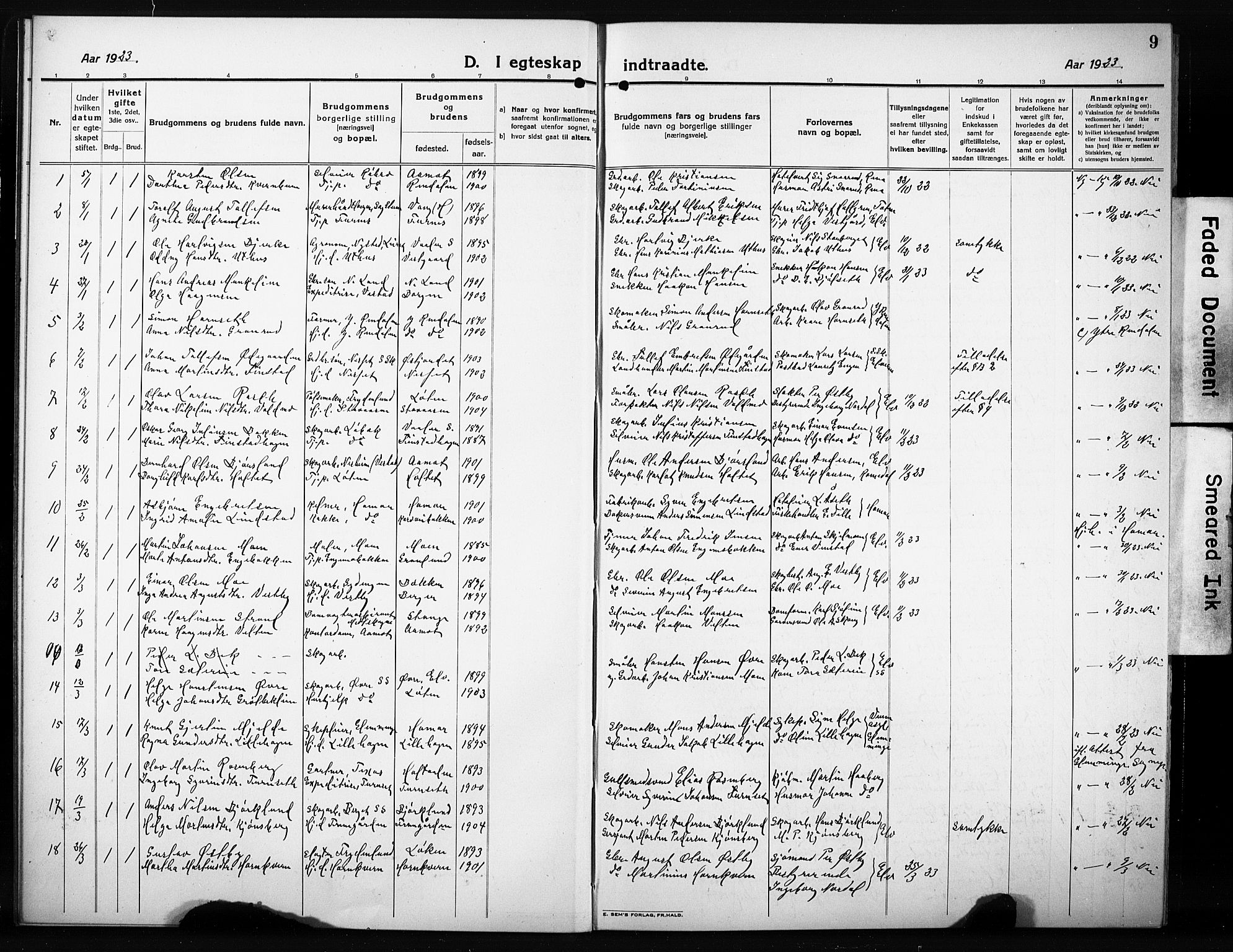 Elverum prestekontor, AV/SAH-PREST-044/H/Ha/Hab/L0014: Parish register (copy) no. 14, 1922-1933, p. 9