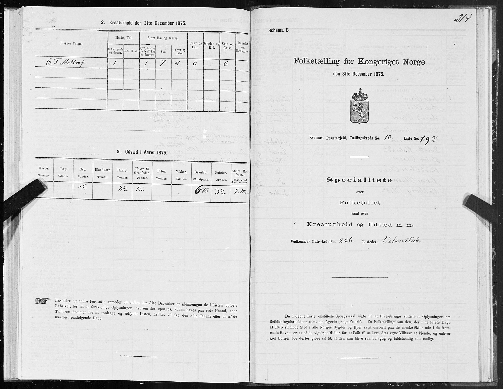 SAT, 1875 census for 1553P Kvernes, 1875, p. 5214