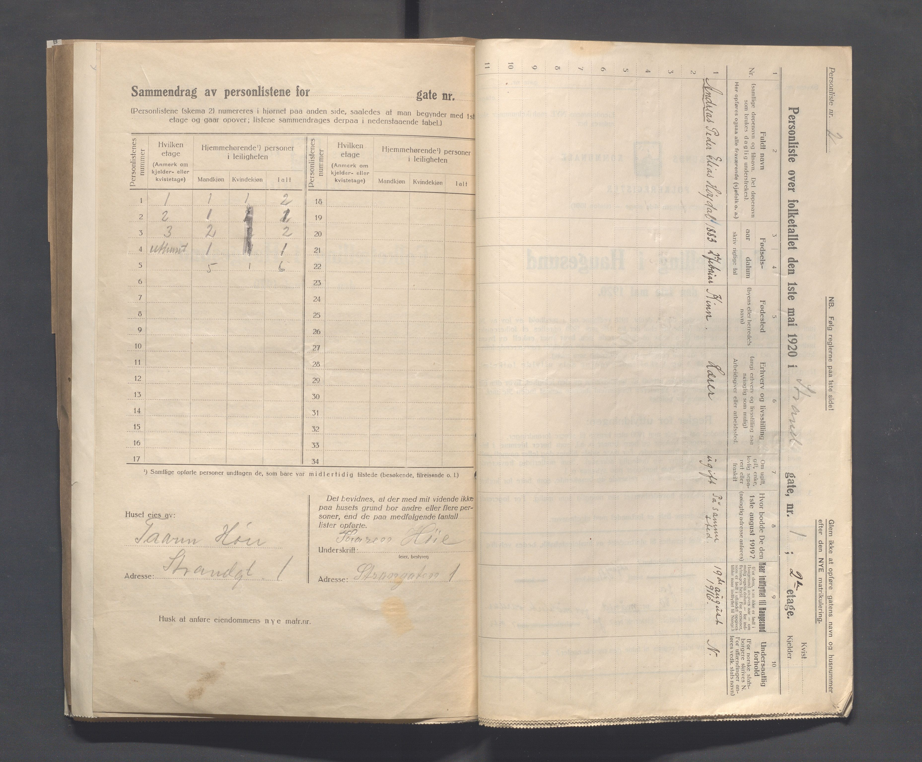 IKAR, Local census 1.5.1920 for Haugesund, 1920, p. 4095