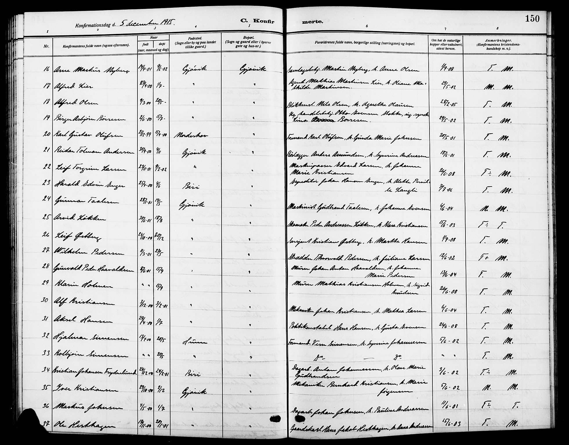 Vardal prestekontor, SAH/PREST-100/H/Ha/Hab/L0014: Parish register (copy) no. 14, 1911-1922, p. 150