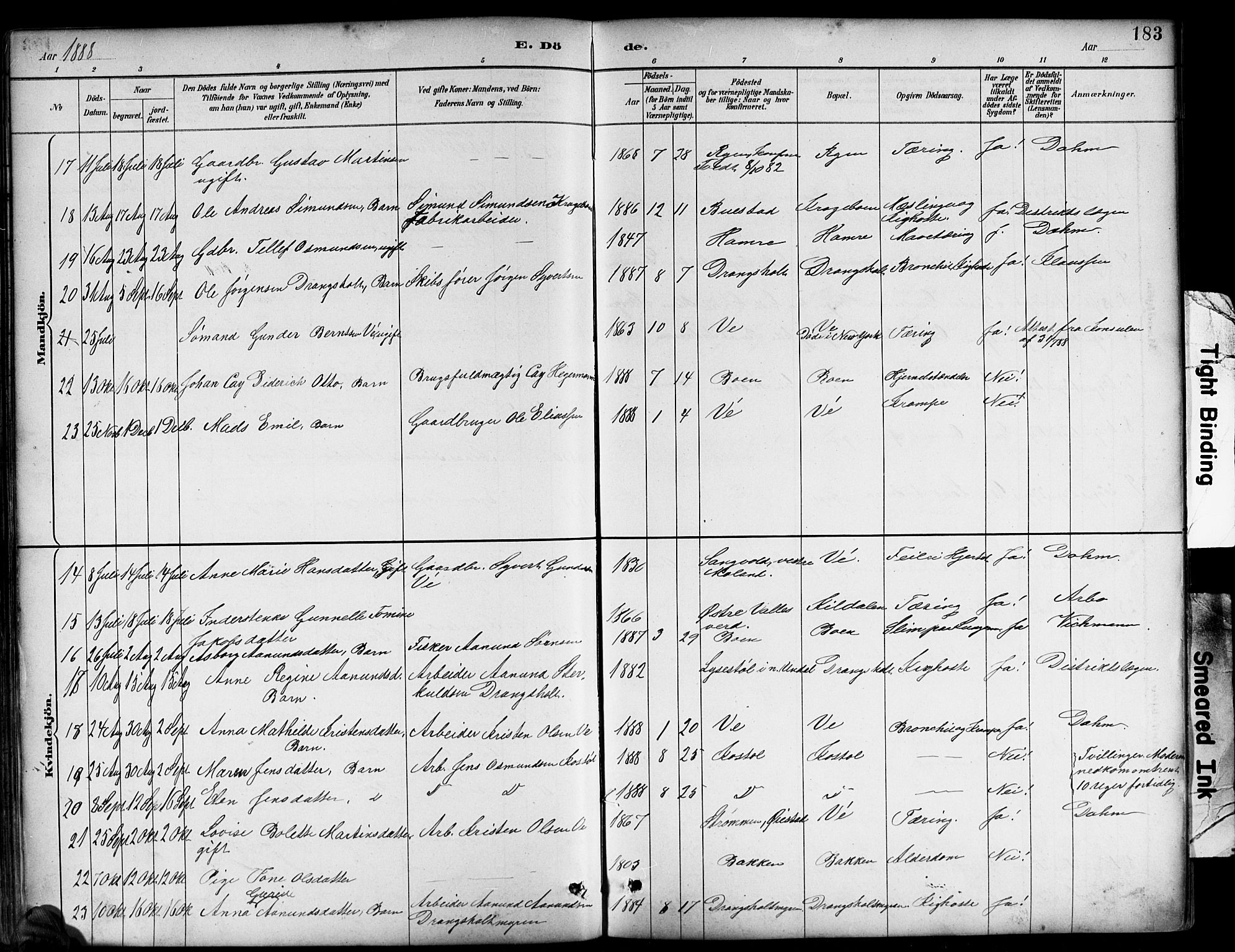 Tveit sokneprestkontor, AV/SAK-1111-0043/F/Fb/L0004: Parish register (copy) no. B 4, 1887-1914, p. 183