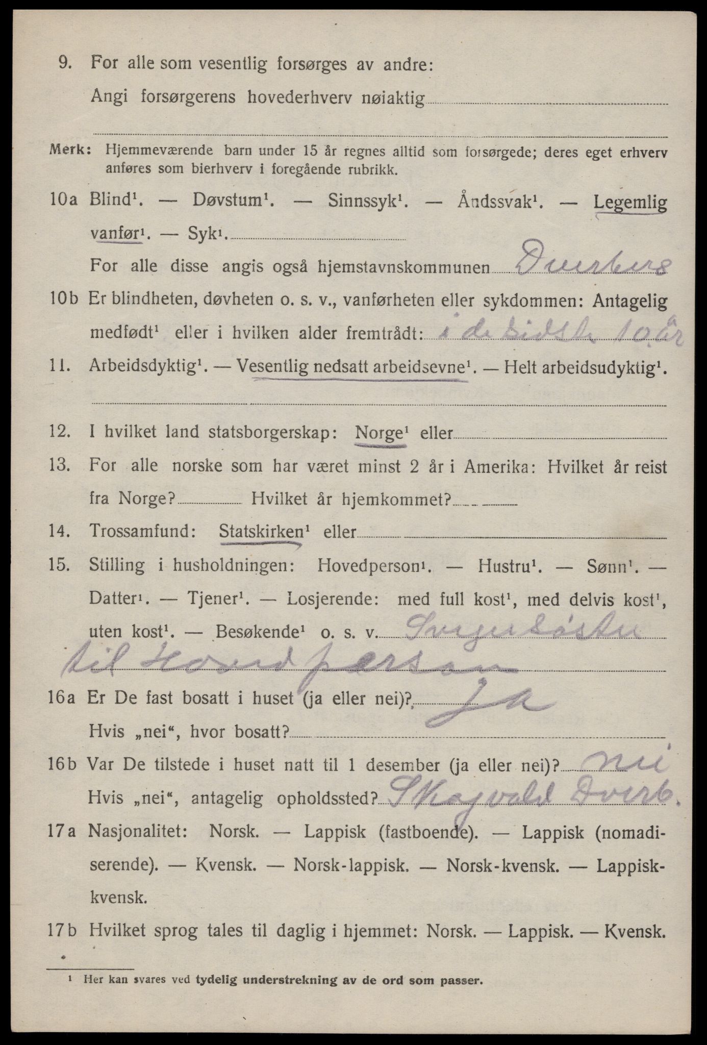 SAT, 1920 census for Dverberg, 1920, p. 9419