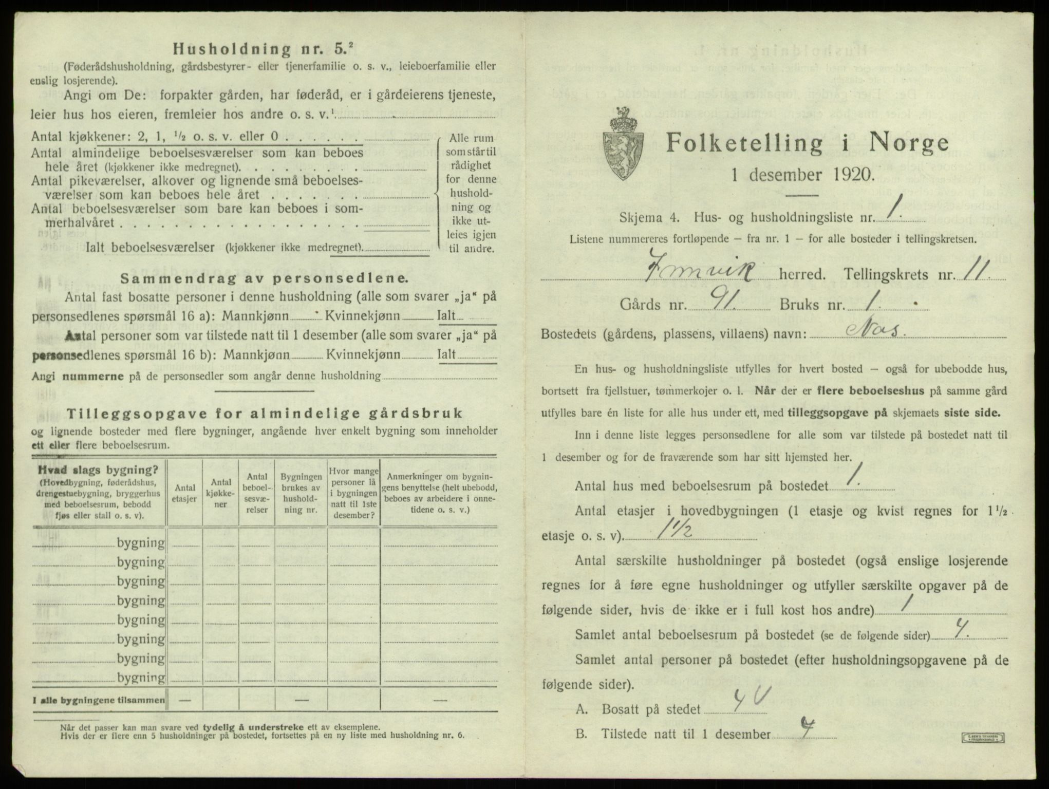 SAB, 1920 census for Innvik, 1920, p. 641