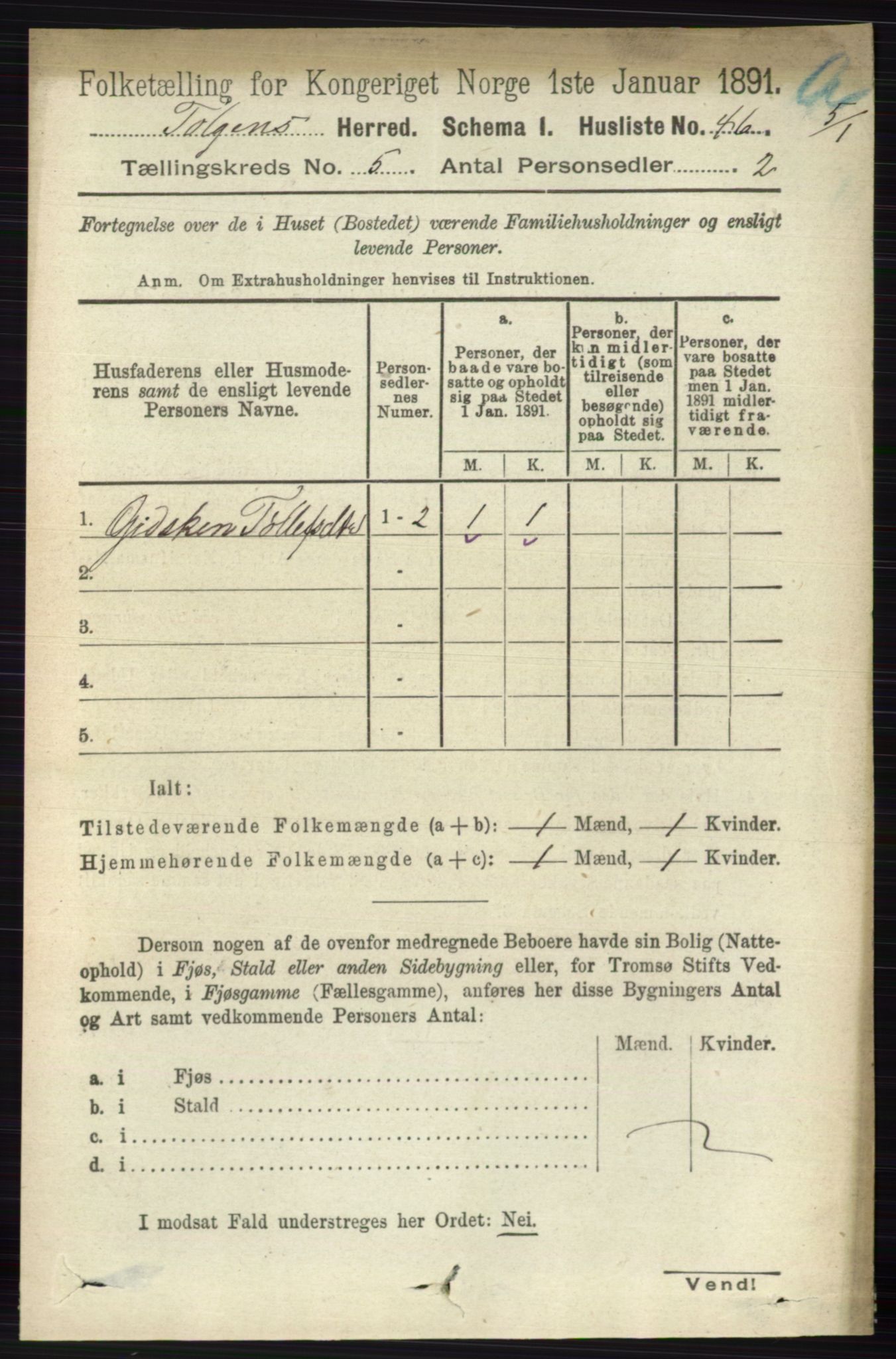 RA, 1891 census for 0436 Tolga, 1891, p. 1290