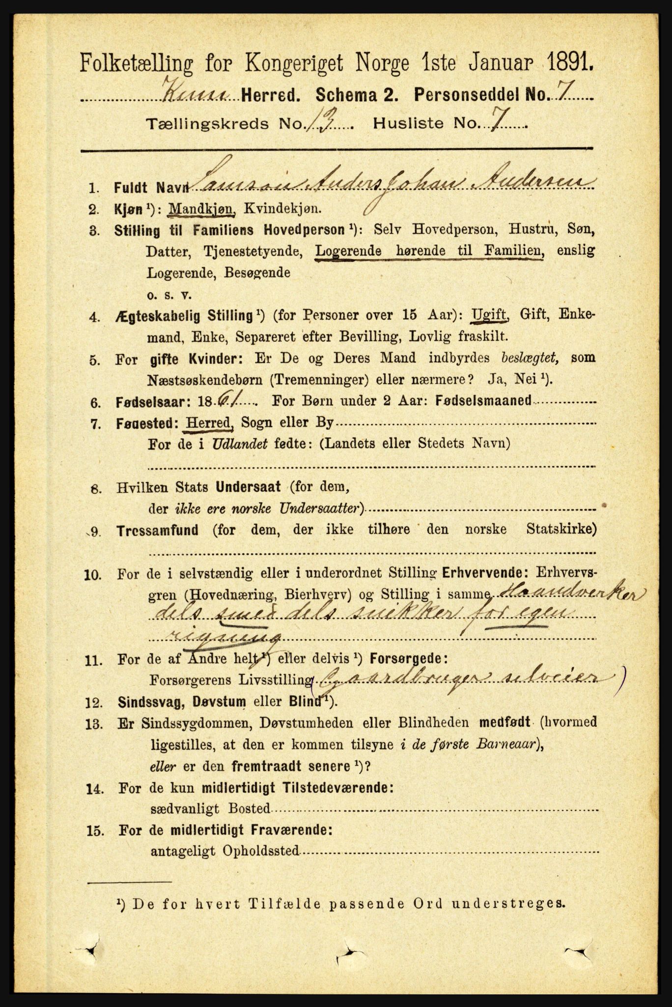 RA, 1891 census for 1437 Kinn, 1891, p. 5099