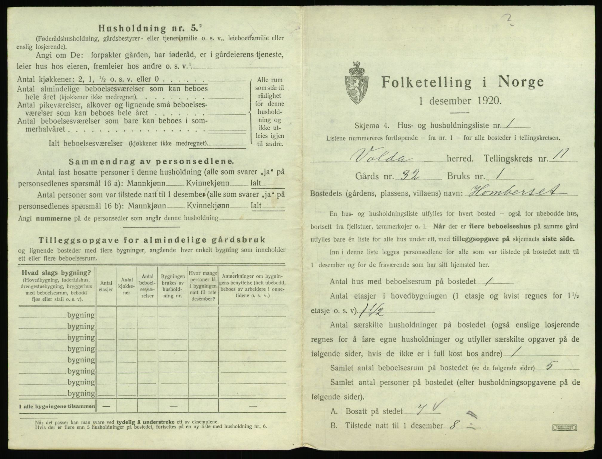 SAT, 1920 census for Volda, 1920, p. 982