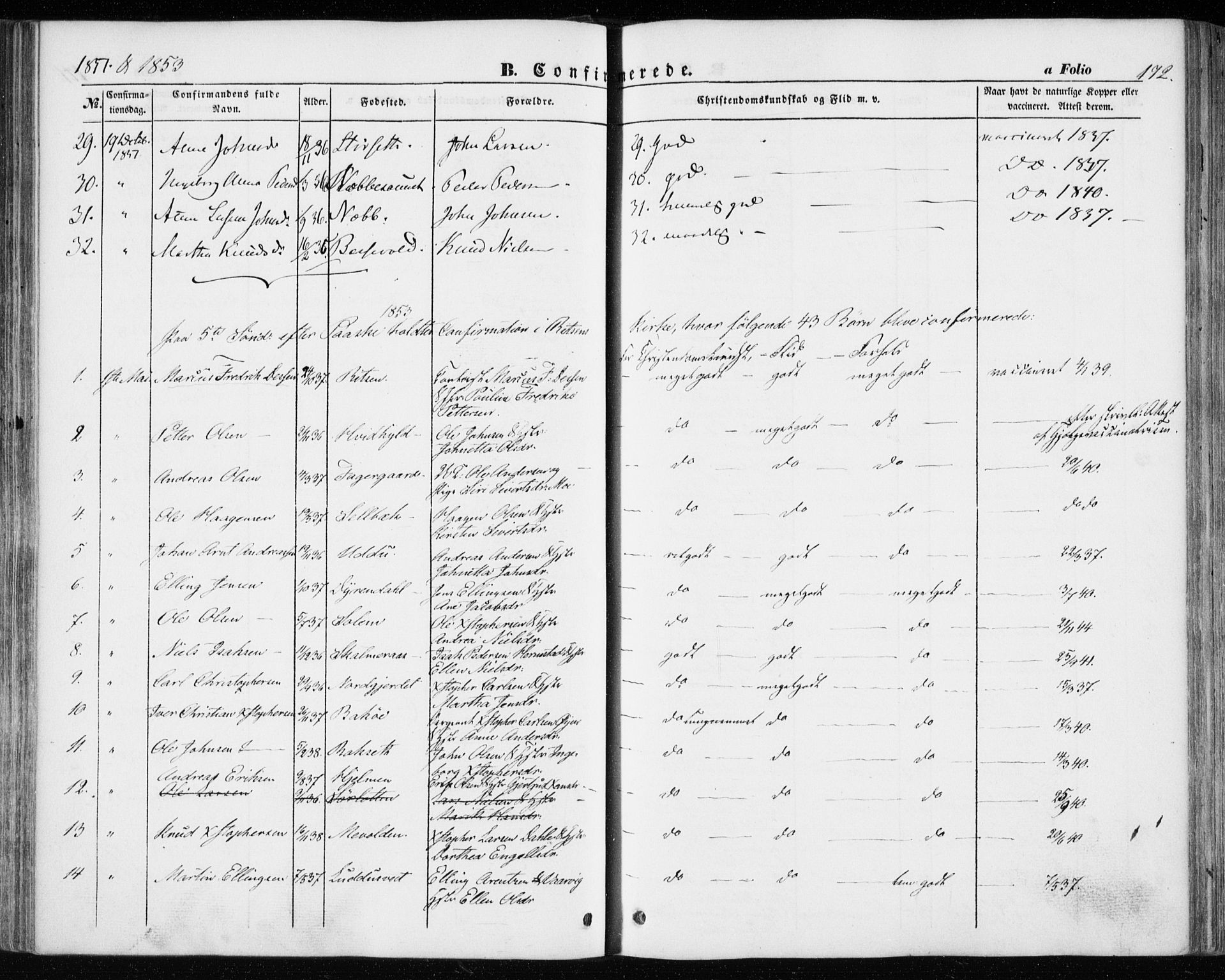 Ministerialprotokoller, klokkerbøker og fødselsregistre - Sør-Trøndelag, SAT/A-1456/646/L0611: Parish register (official) no. 646A09, 1848-1857, p. 172