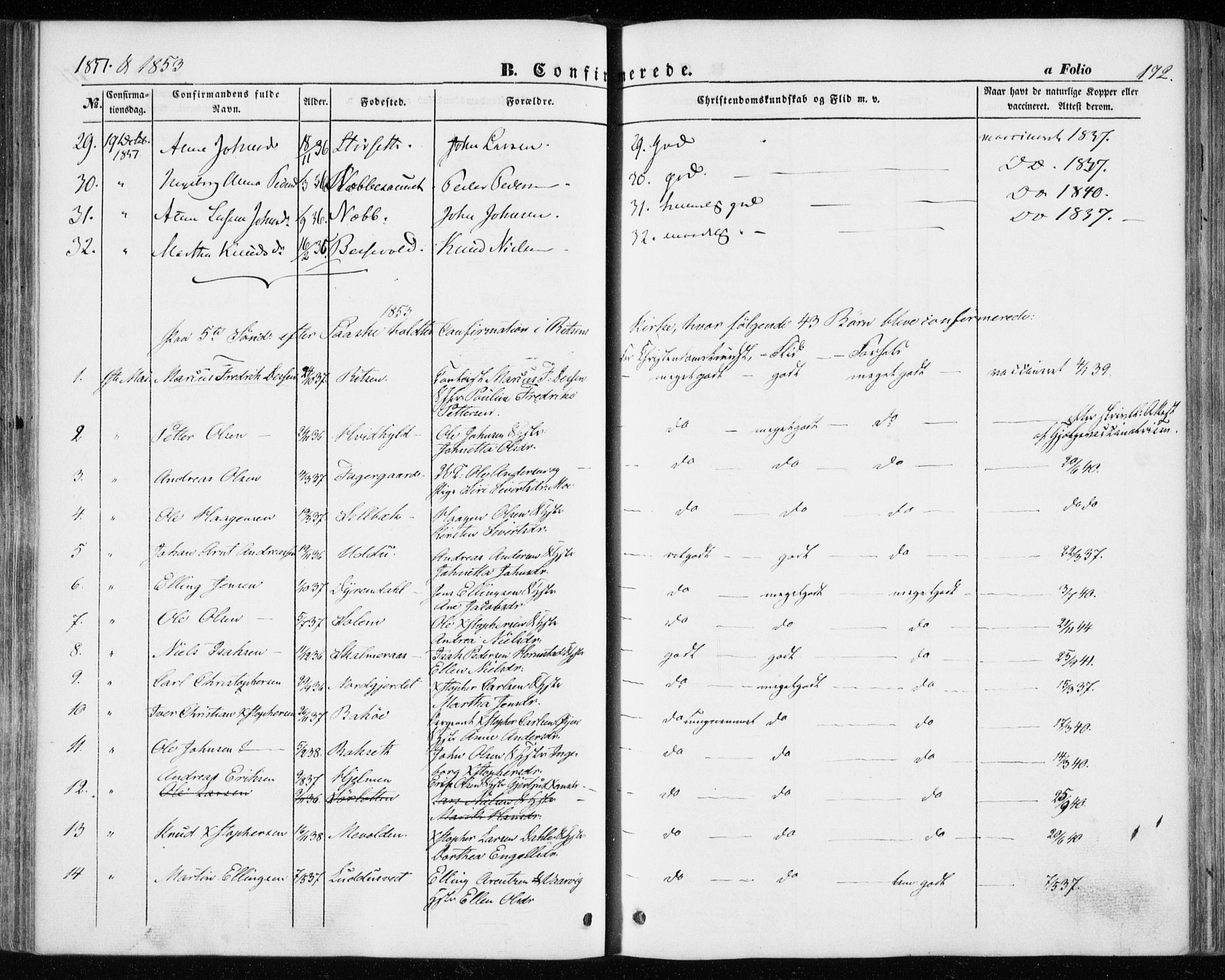 Ministerialprotokoller, klokkerbøker og fødselsregistre - Sør-Trøndelag, AV/SAT-A-1456/646/L0611: Parish register (official) no. 646A09, 1848-1857, p. 172