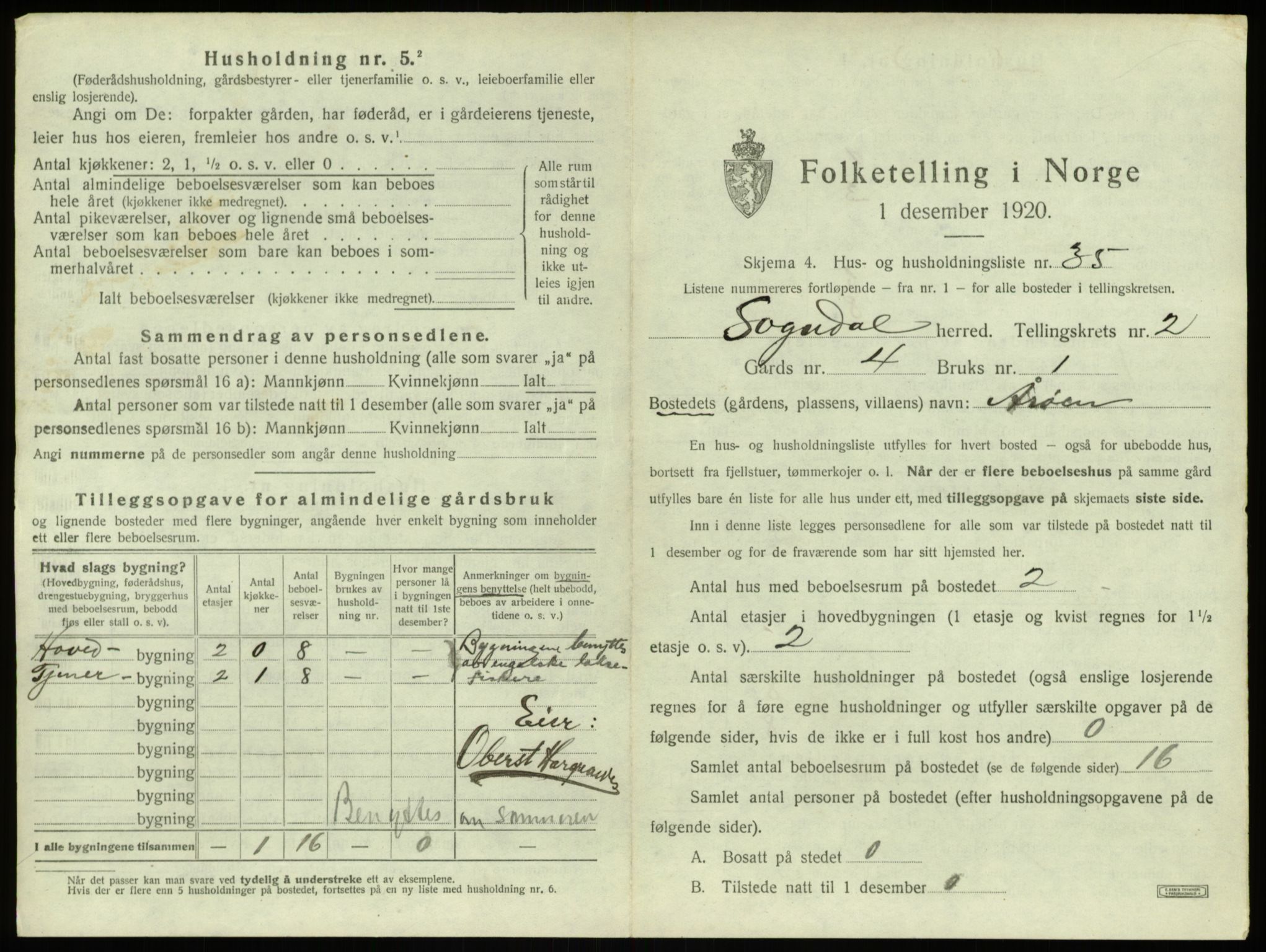 SAB, 1920 census for Sogndal, 1920, p. 204