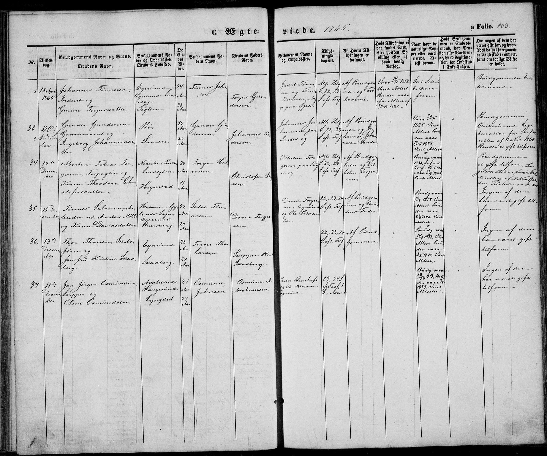 Eigersund sokneprestkontor, SAST/A-101807/S08/L0013: Parish register (official) no. A 12.2, 1850-1865, p. 403
