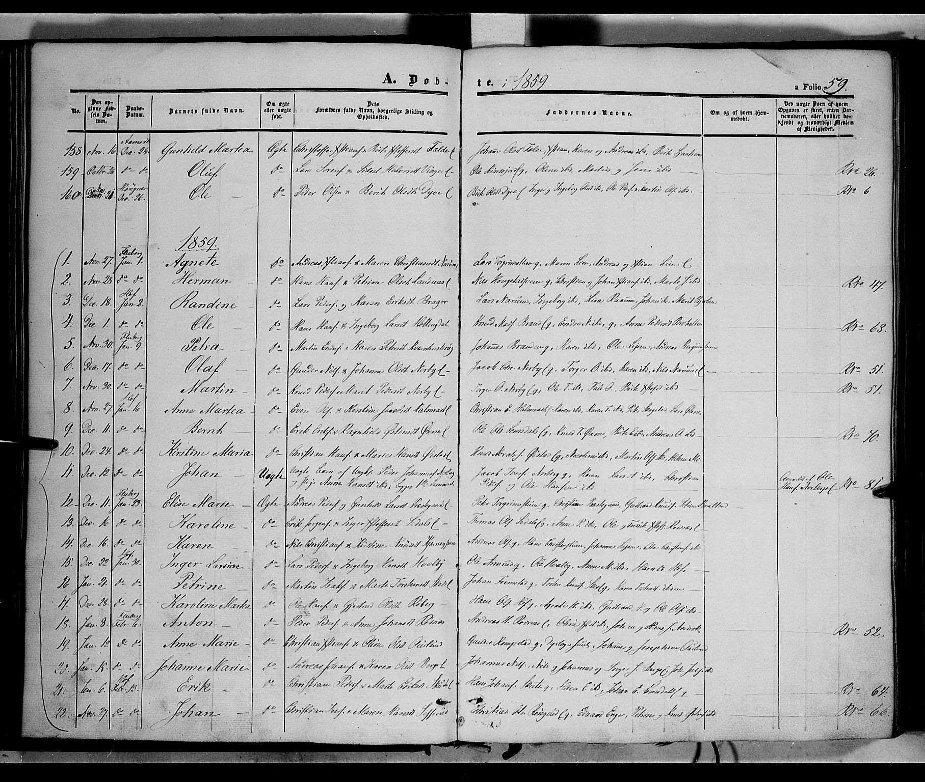 Land prestekontor, SAH/PREST-120/H/Ha/Haa/L0010: Parish register (official) no. 10, 1847-1859, p. 59