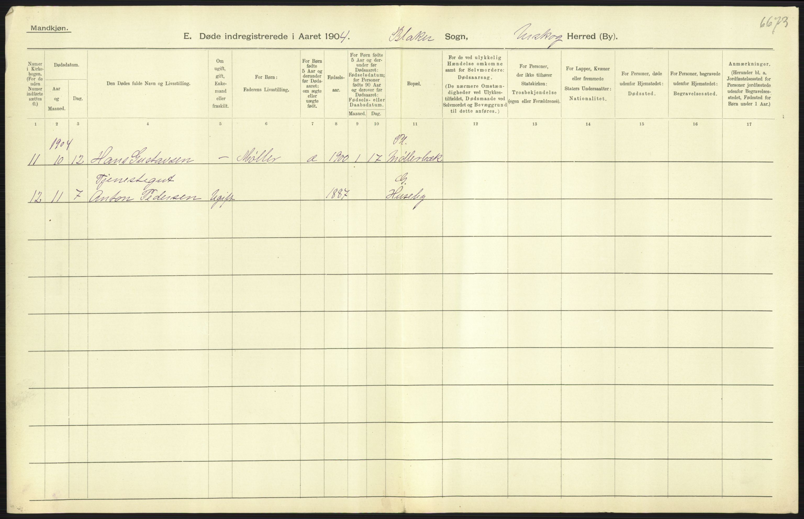 Statistisk sentralbyrå, Sosiodemografiske emner, Befolkning, AV/RA-S-2228/D/Df/Dfa/Dfab/L0002: Akershus amt: Fødte, gifte, døde, 1904, p. 595