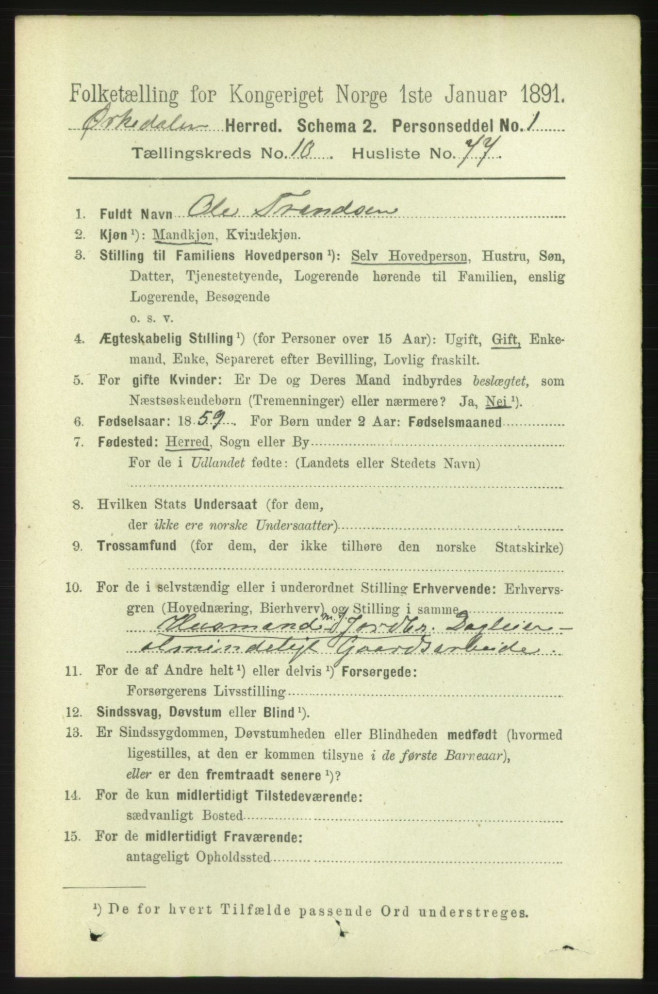 RA, 1891 census for 1638 Orkdal, 1891, p. 5073