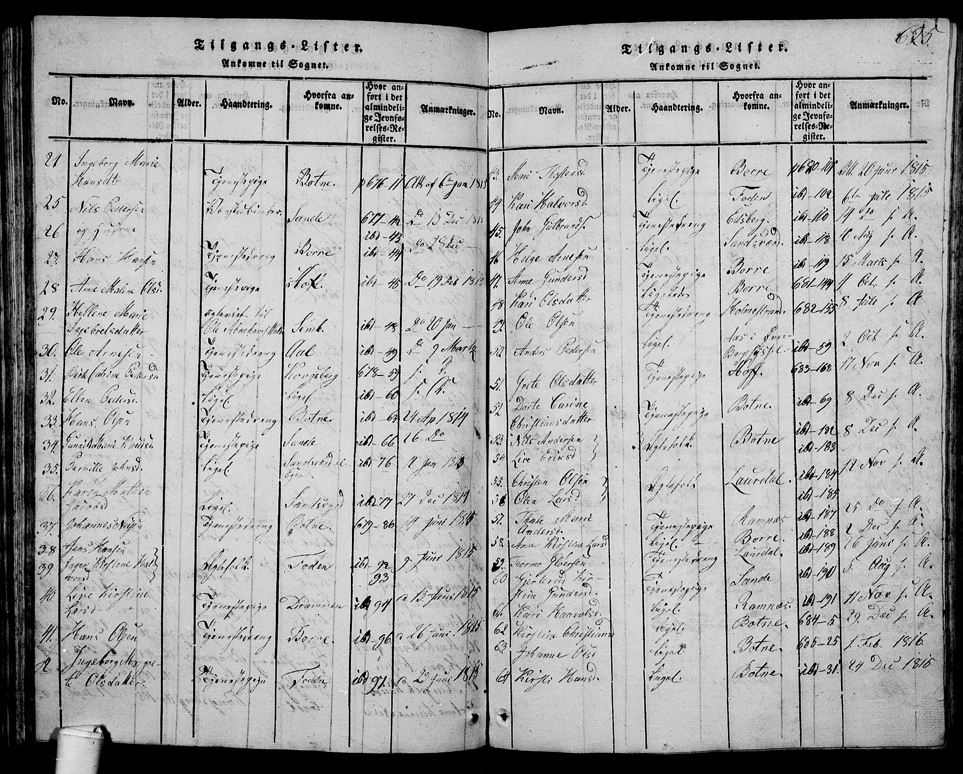 Våle kirkebøker, AV/SAKO-A-334/G/Ga/L0001: Parish register (copy) no. I 1, 1814-1824, p. 624-625