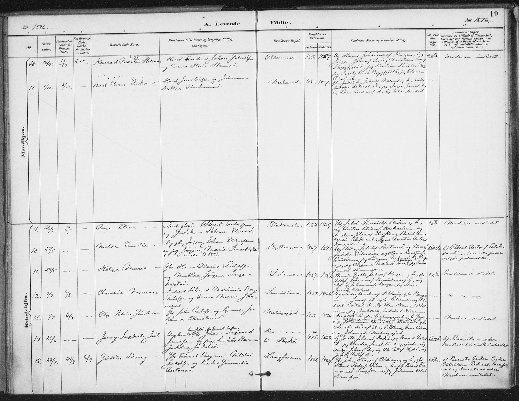 Ministerialprotokoller, klokkerbøker og fødselsregistre - Nordland, SAT/A-1459/826/L0380: Parish register (official) no. 826A03, 1891-1911, p. 19