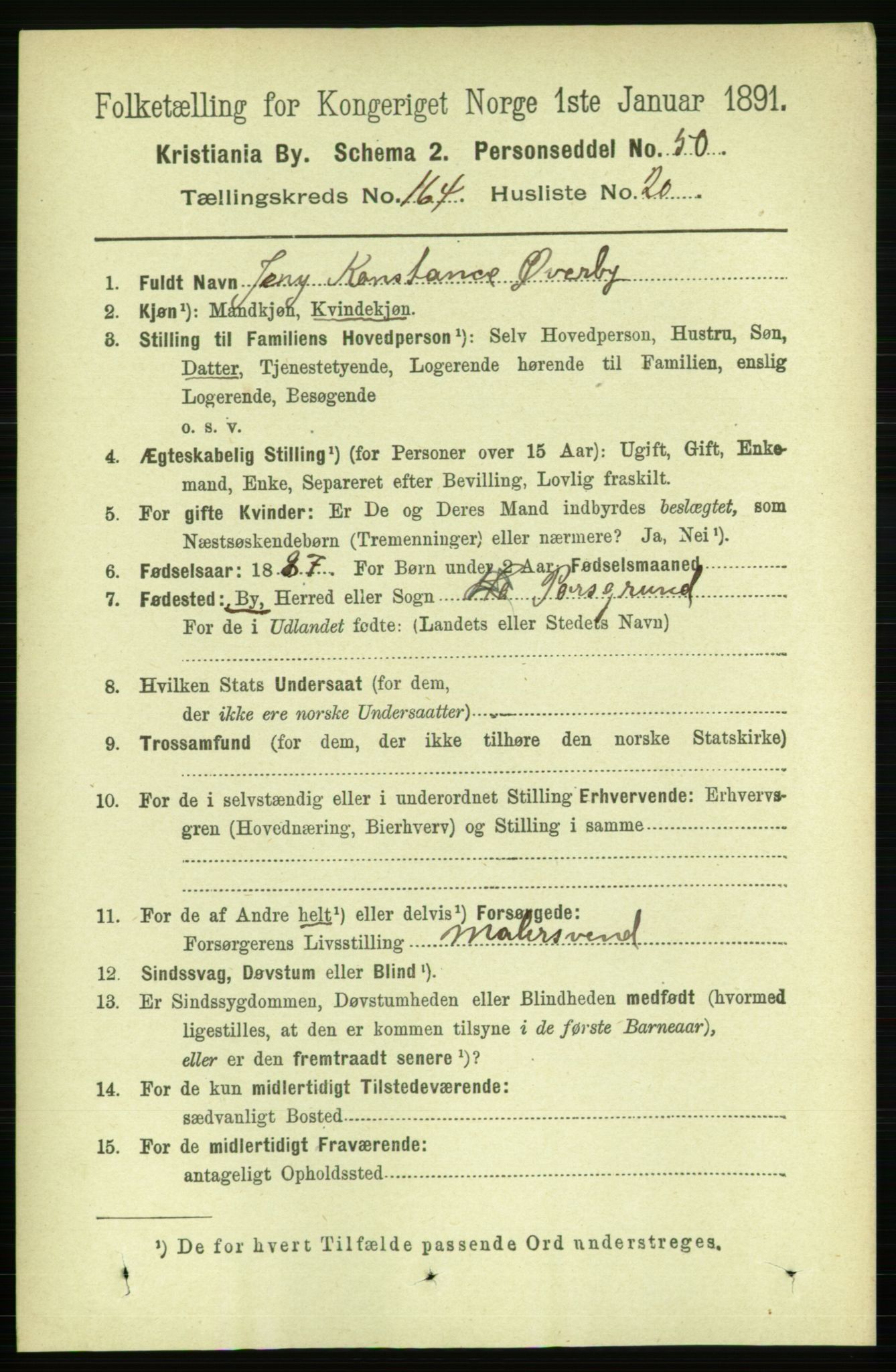 RA, 1891 census for 0301 Kristiania, 1891, p. 94890