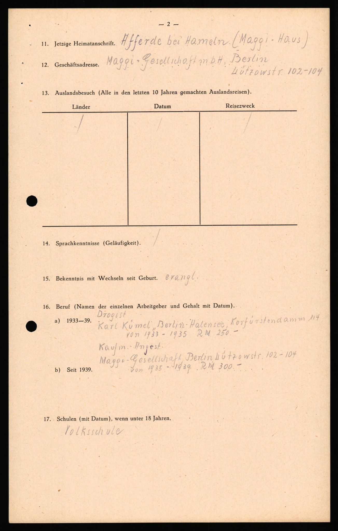 Forsvaret, Forsvarets overkommando II, AV/RA-RAFA-3915/D/Db/L0034: CI Questionaires. Tyske okkupasjonsstyrker i Norge. Tyskere., 1945-1946, p. 335