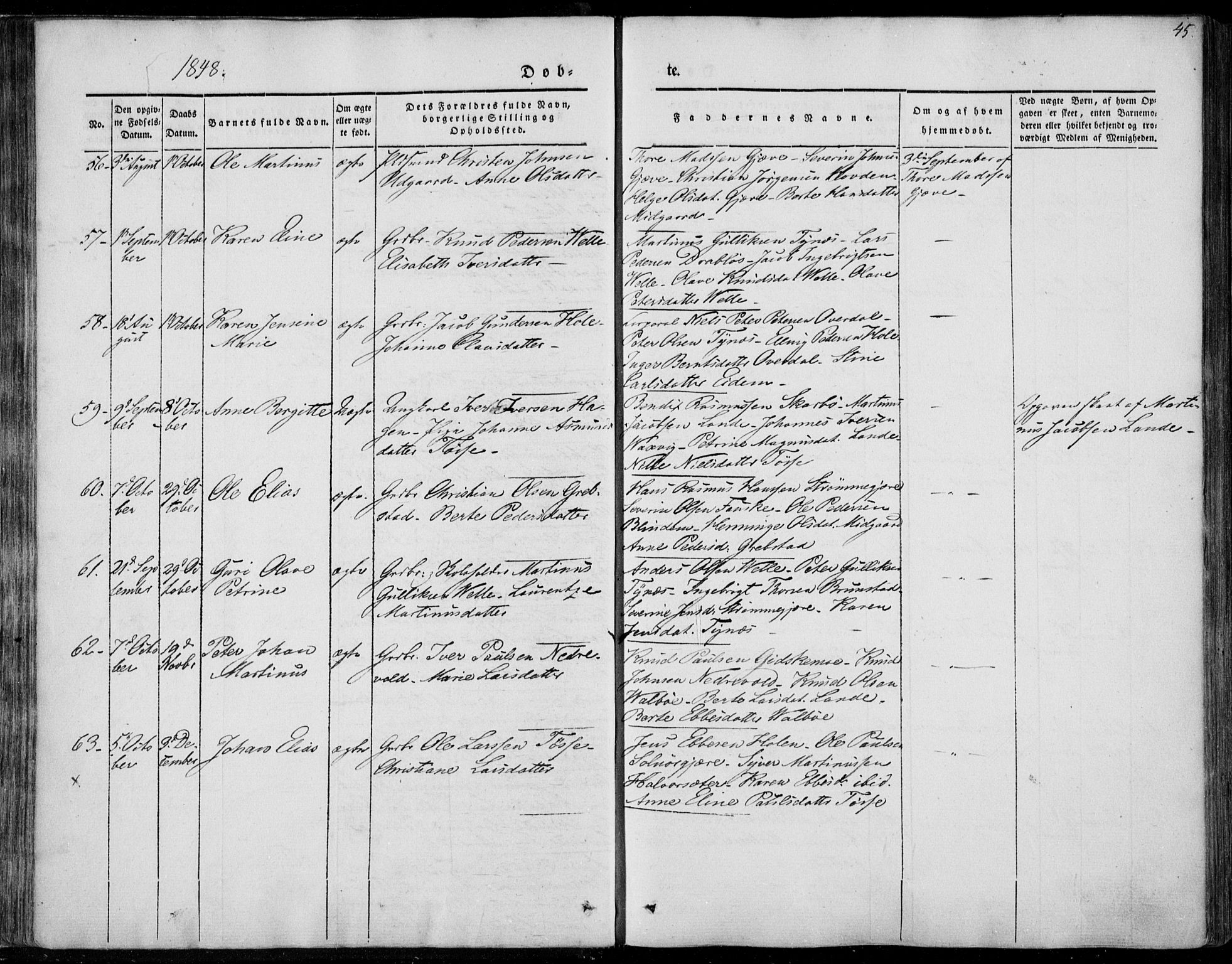 Ministerialprotokoller, klokkerbøker og fødselsregistre - Møre og Romsdal, SAT/A-1454/522/L0312: Parish register (official) no. 522A07, 1843-1851, p. 45