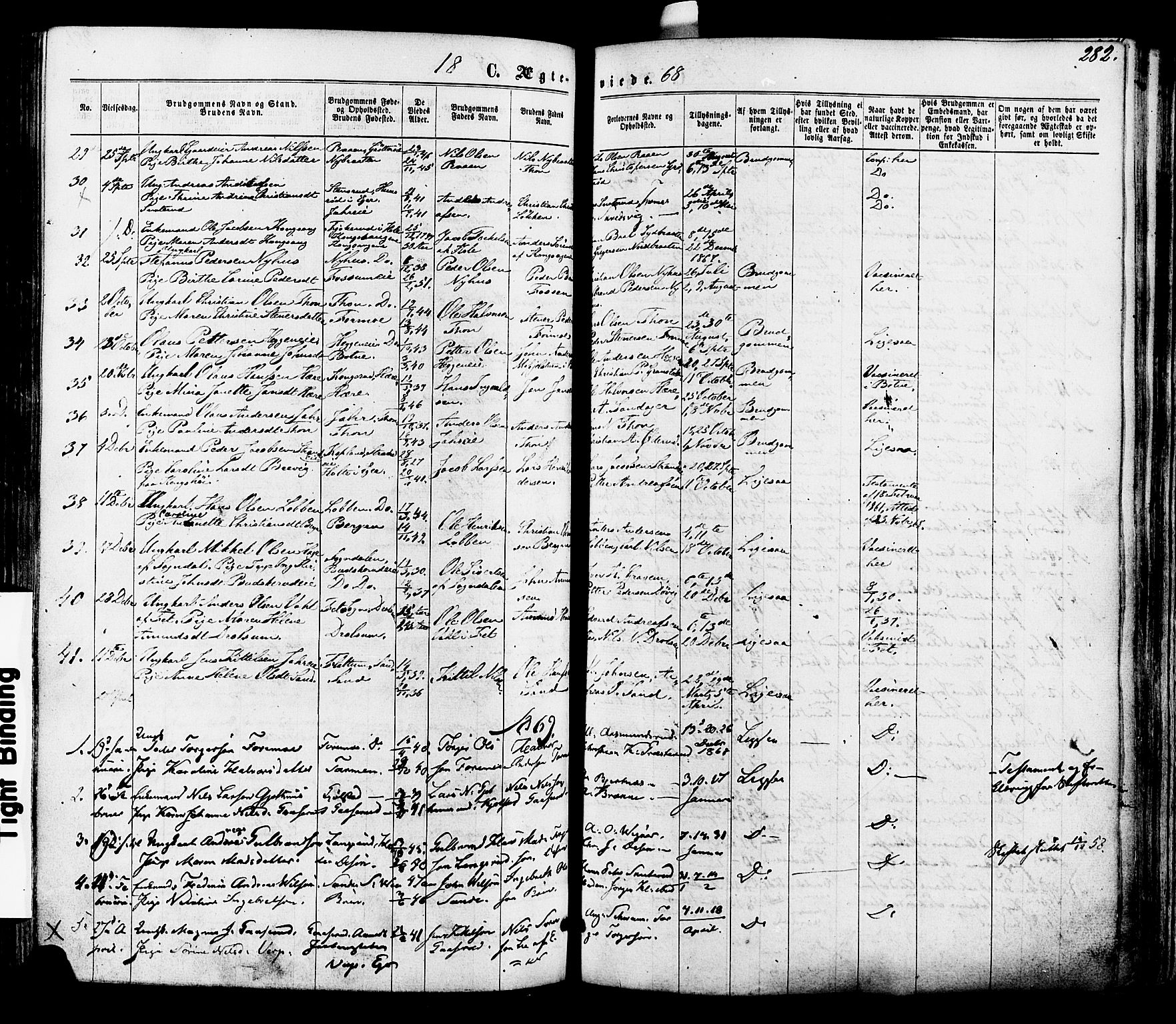 Modum kirkebøker, SAKO/A-234/F/Fa/L0010: Parish register (official) no. 10, 1865-1876, p. 282