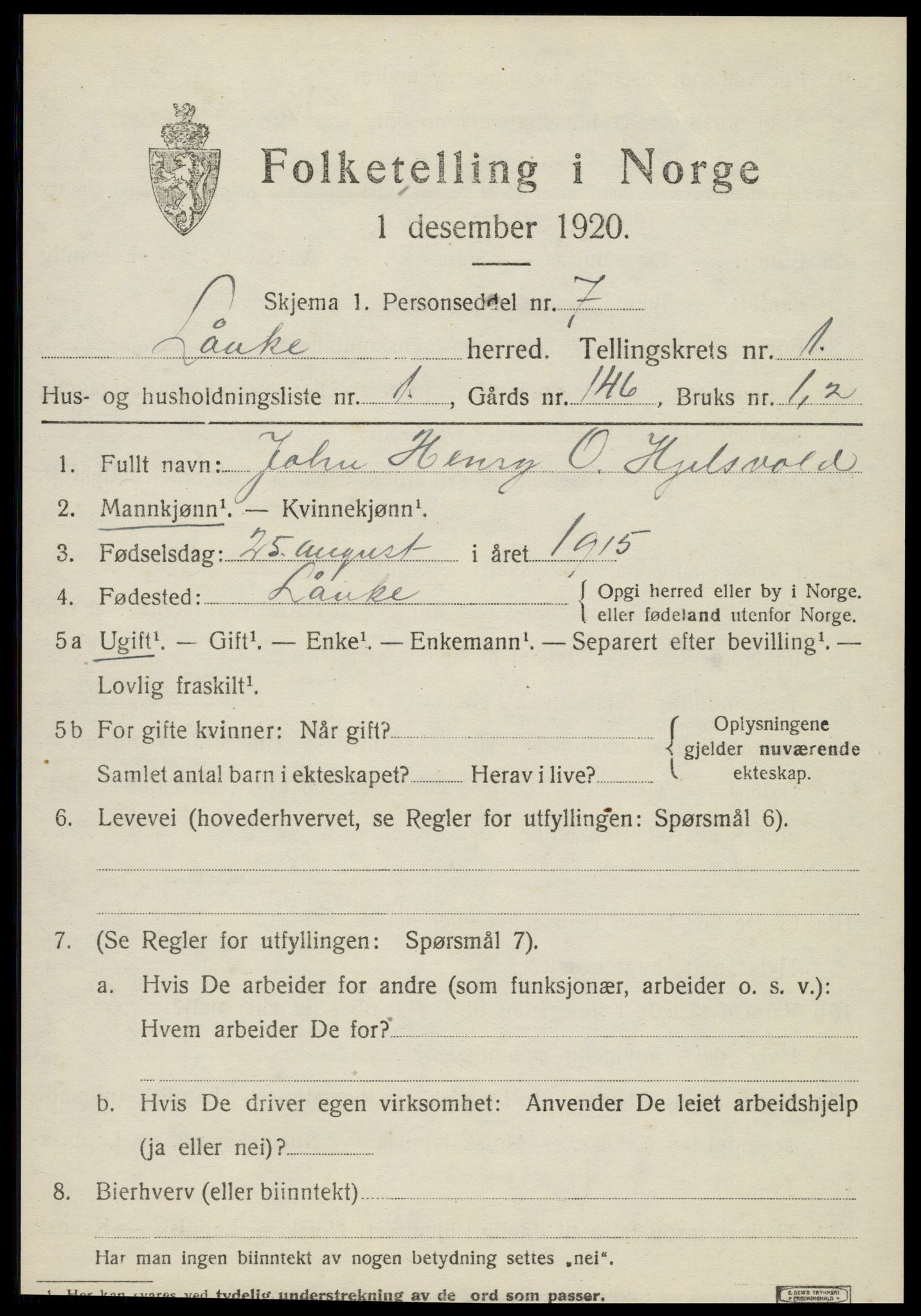 SAT, 1920 census for Lånke, 1920, p. 570