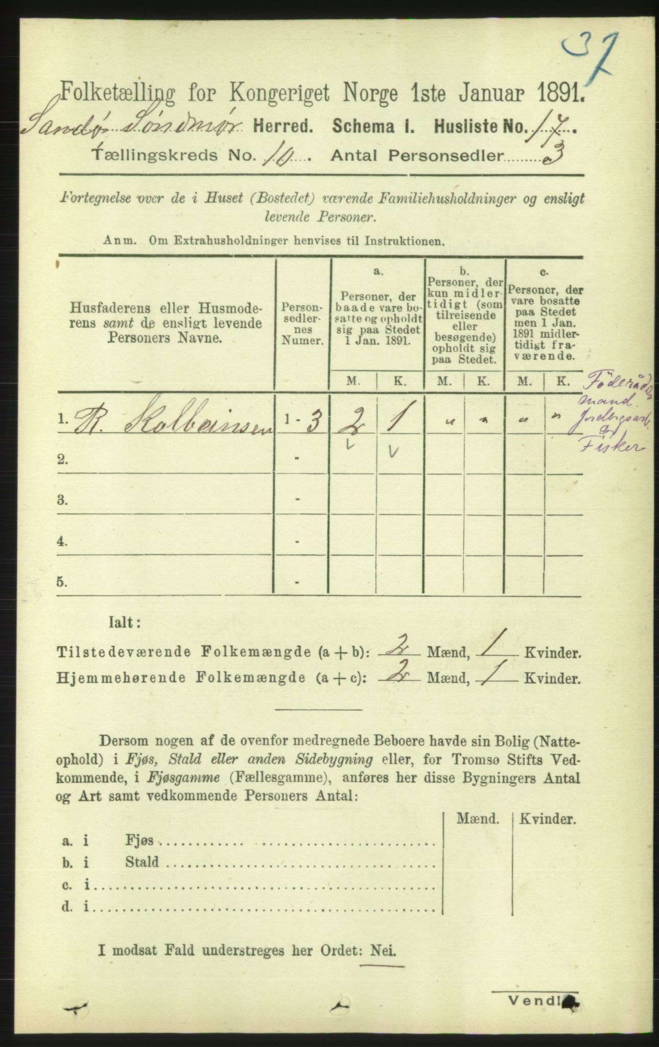 RA, 1891 census for 1514 Sande, 1891, p. 1764