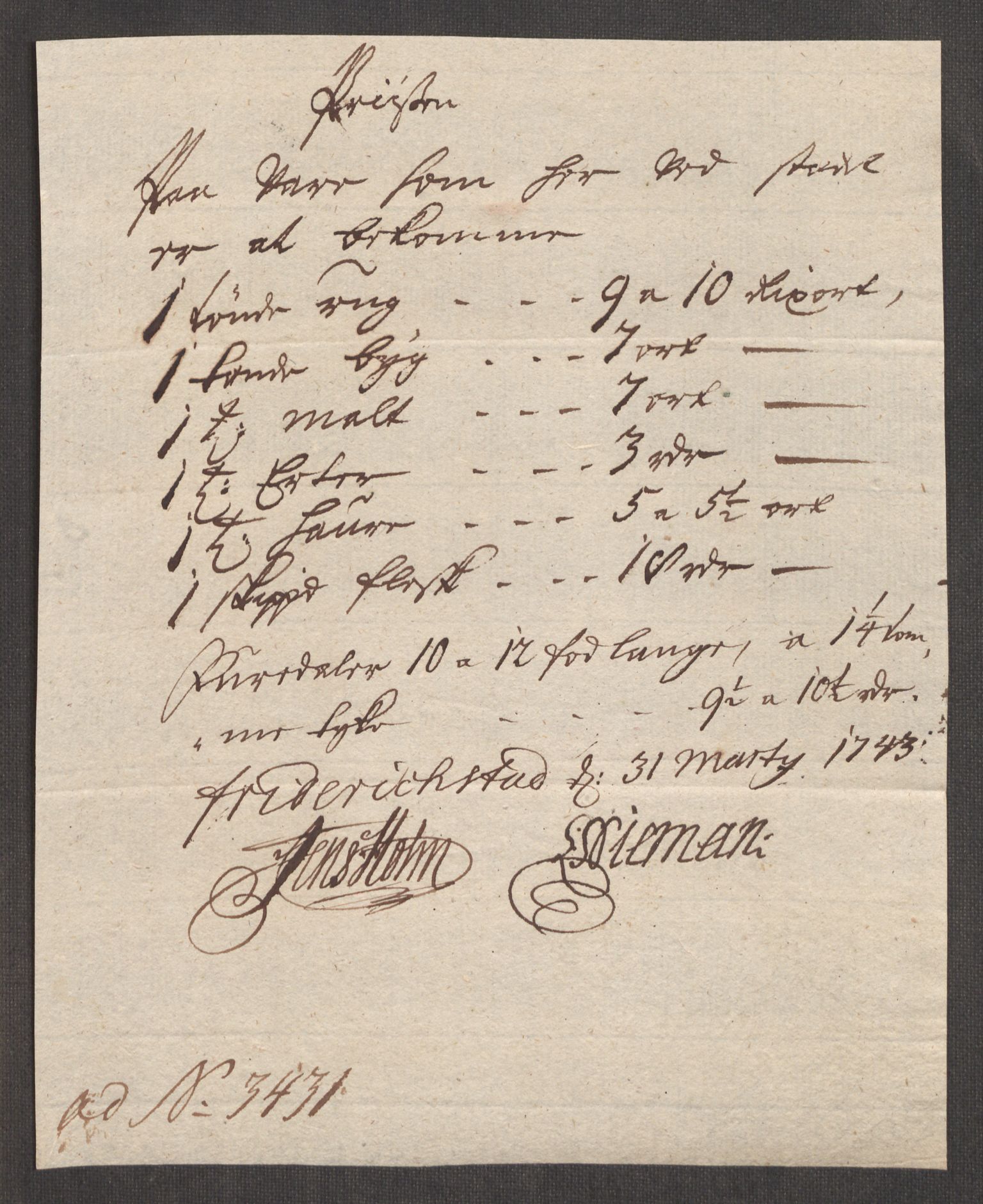 Rentekammeret inntil 1814, Realistisk ordnet avdeling, AV/RA-EA-4070/Oe/L0002: [Ø1]: Priskuranter, 1740-1744, p. 619
