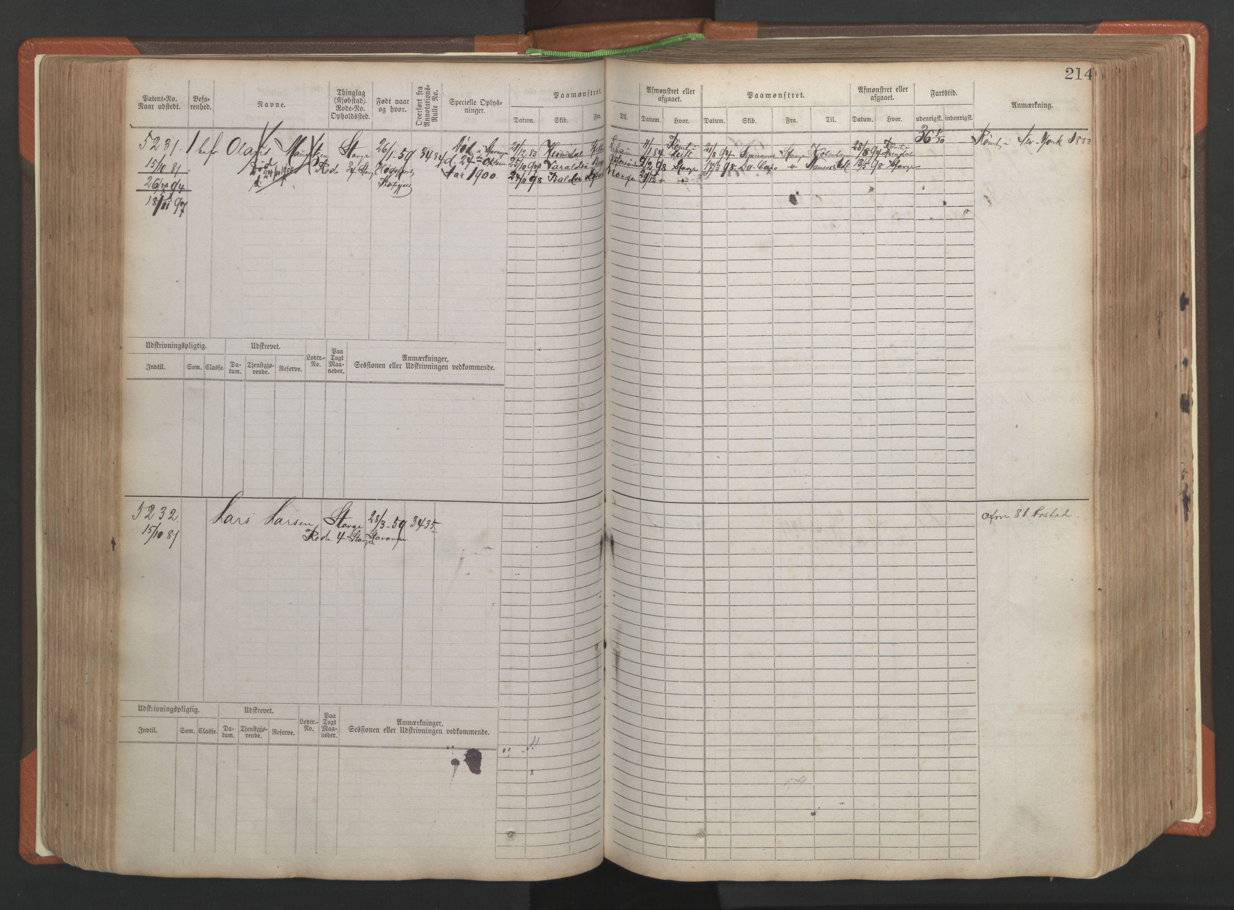 Stavanger sjømannskontor, AV/SAST-A-102006/F/Fb/Fbb/L0009: Sjøfartshovedrulle, patentnr. 4805-6006, 1879-1887, p. 220