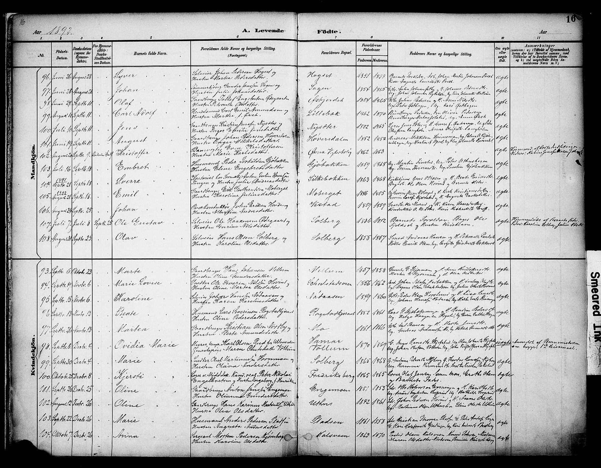 Elverum prestekontor, AV/SAH-PREST-044/H/Ha/Haa/L0014: Parish register (official) no. 14, 1891-1909, p. 16