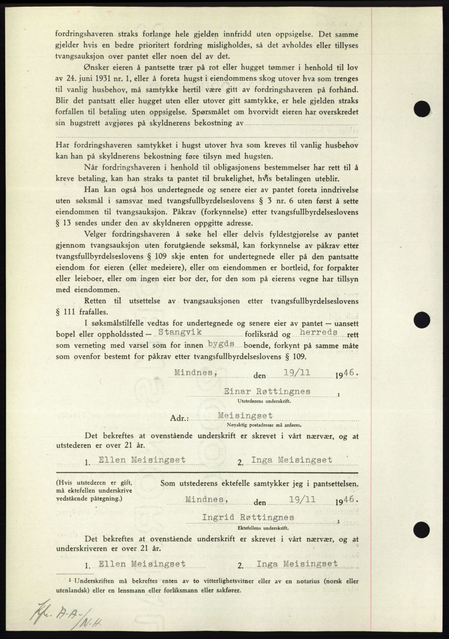 Nordmøre sorenskriveri, AV/SAT-A-4132/1/2/2Ca: Mortgage book no. B95, 1946-1947, Diary no: : 2590/1946