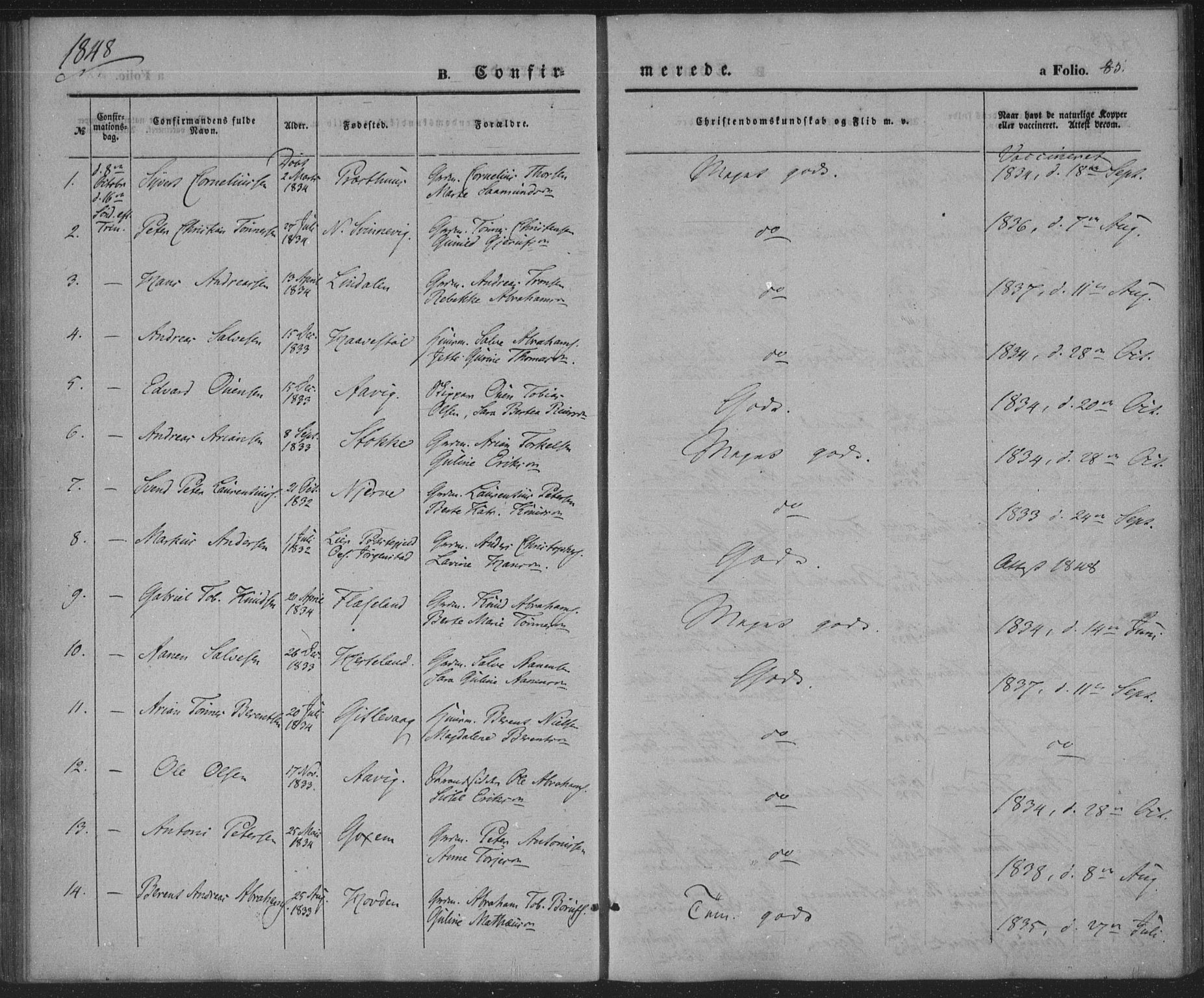 Sør-Audnedal sokneprestkontor, SAK/1111-0039/F/Fa/Faa/L0002: Parish register (official) no. A 2, 1848-1867, p. 85