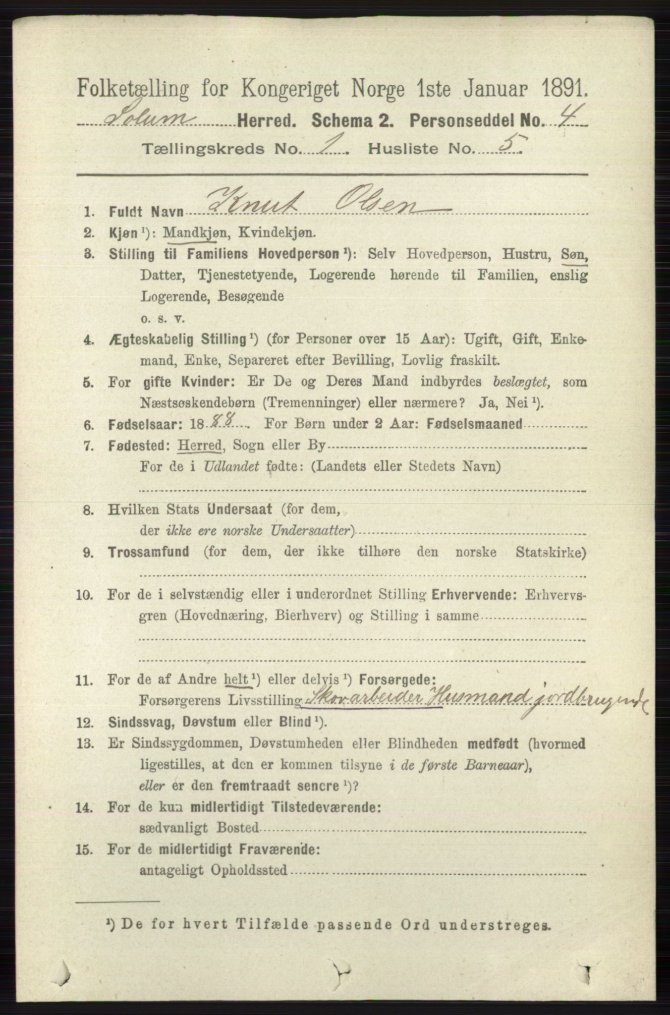 RA, 1891 census for 0818 Solum, 1891, p. 74