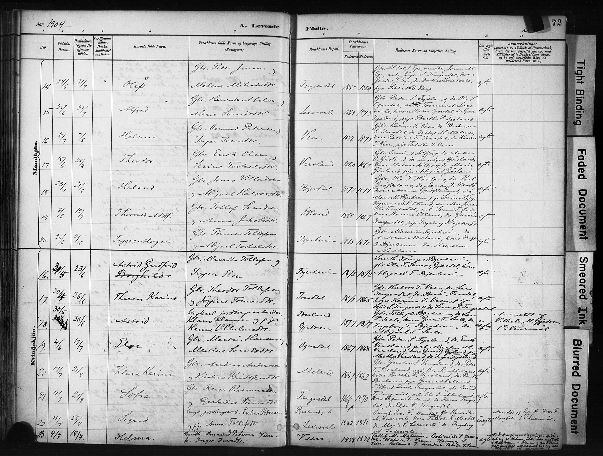 Helleland sokneprestkontor, AV/SAST-A-101810: Parish register (official) no. A 9, 1887-1908, p. 72