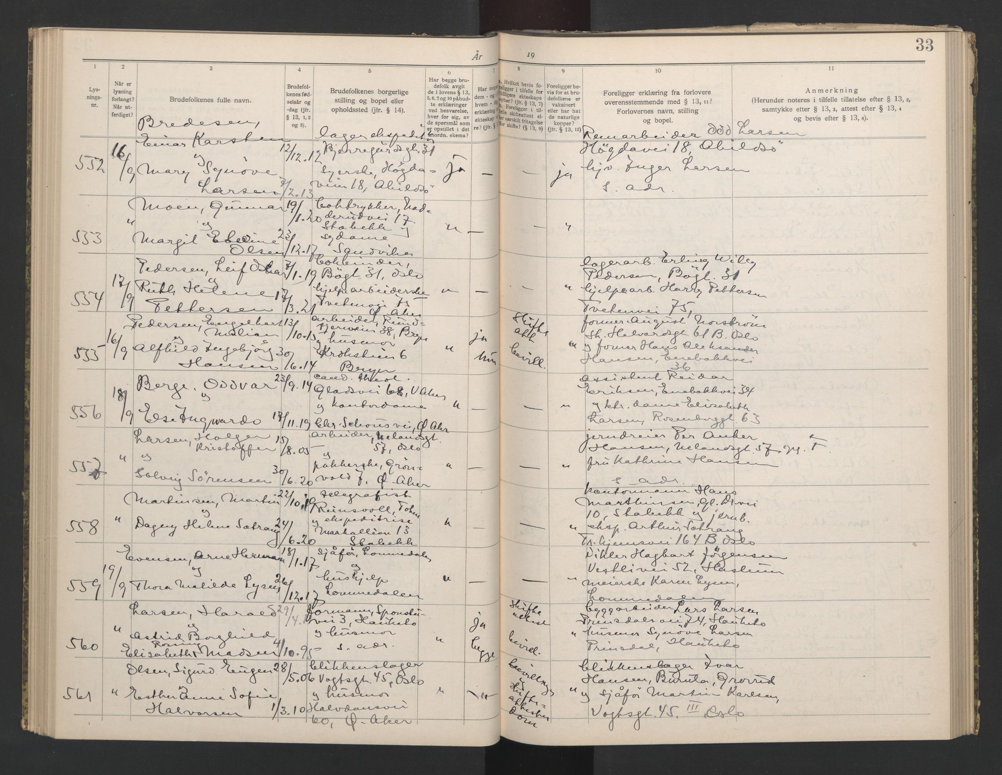 Aker sorenskriveri, AV/SAO-A-10895/L/Lb/L0002: Lysningsbok, 1942-1943, p. 33