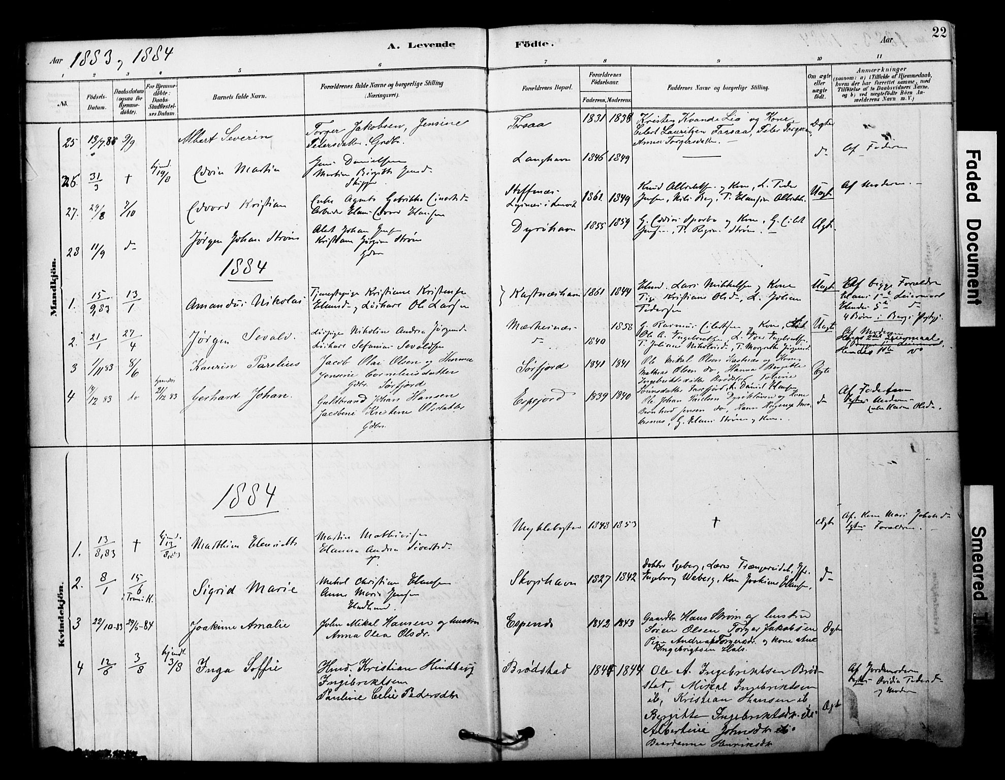 Tranøy sokneprestkontor, SATØ/S-1313/I/Ia/Iaa/L0011kirke: Parish register (official) no. 11, 1878-1904, p. 22