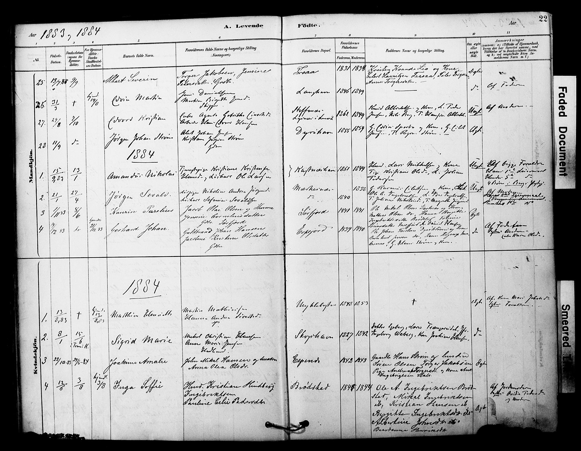 Tranøy sokneprestkontor, AV/SATØ-S-1313/I/Ia/Iaa/L0011kirke: Parish register (official) no. 11, 1878-1904, p. 22