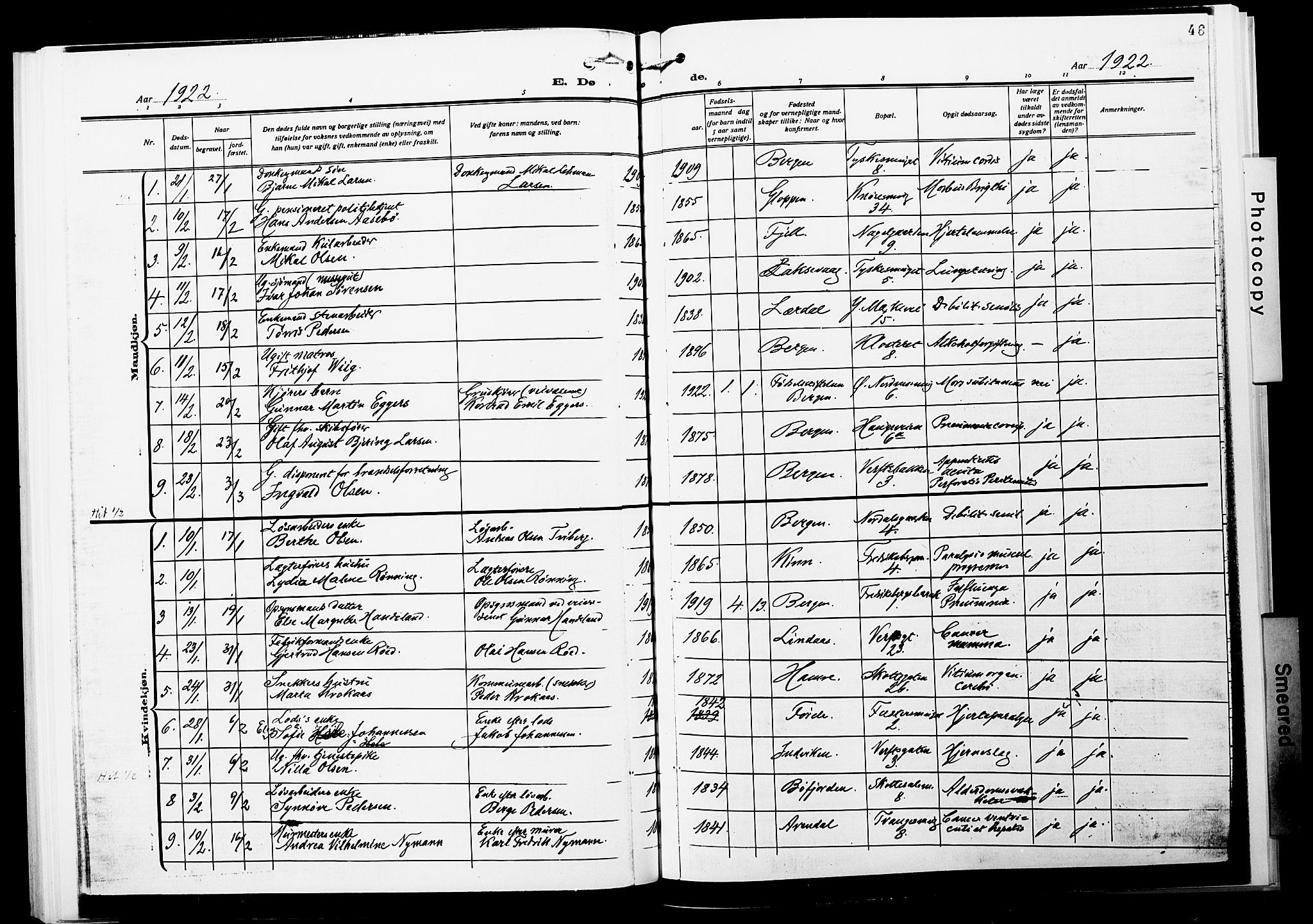 Nykirken Sokneprestembete, SAB/A-77101/H/Hab: Parish register (copy) no. E 2, 1918-1924, p. 46