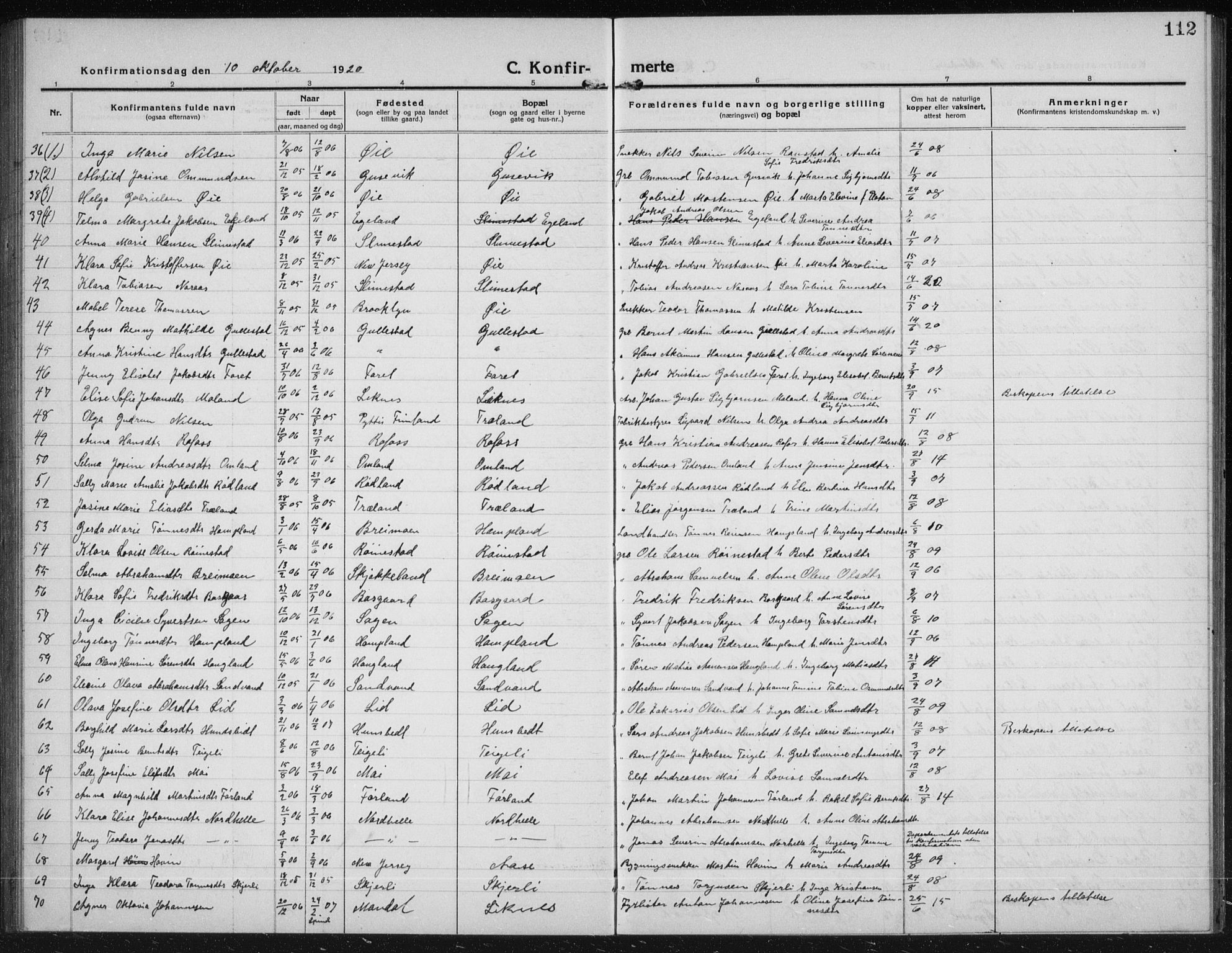 Kvinesdal sokneprestkontor, AV/SAK-1111-0026/F/Fb/Fbb/L0004: Parish register (copy) no. B 4, 1917-1938, p. 112