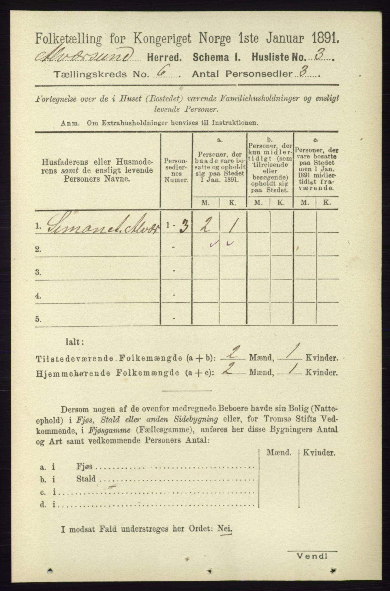 RA, 1891 census for 1257 Alversund, 1891, p. 2011