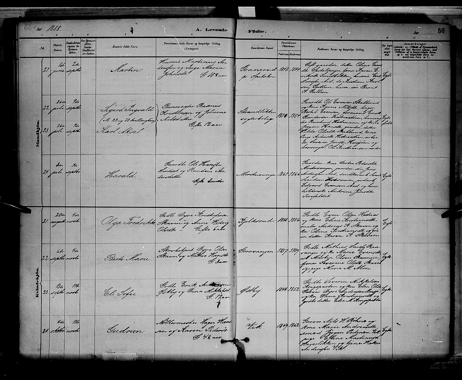 Stange prestekontor, AV/SAH-PREST-002/L/L0008: Parish register (copy) no. 8, 1882-1895, p. 56