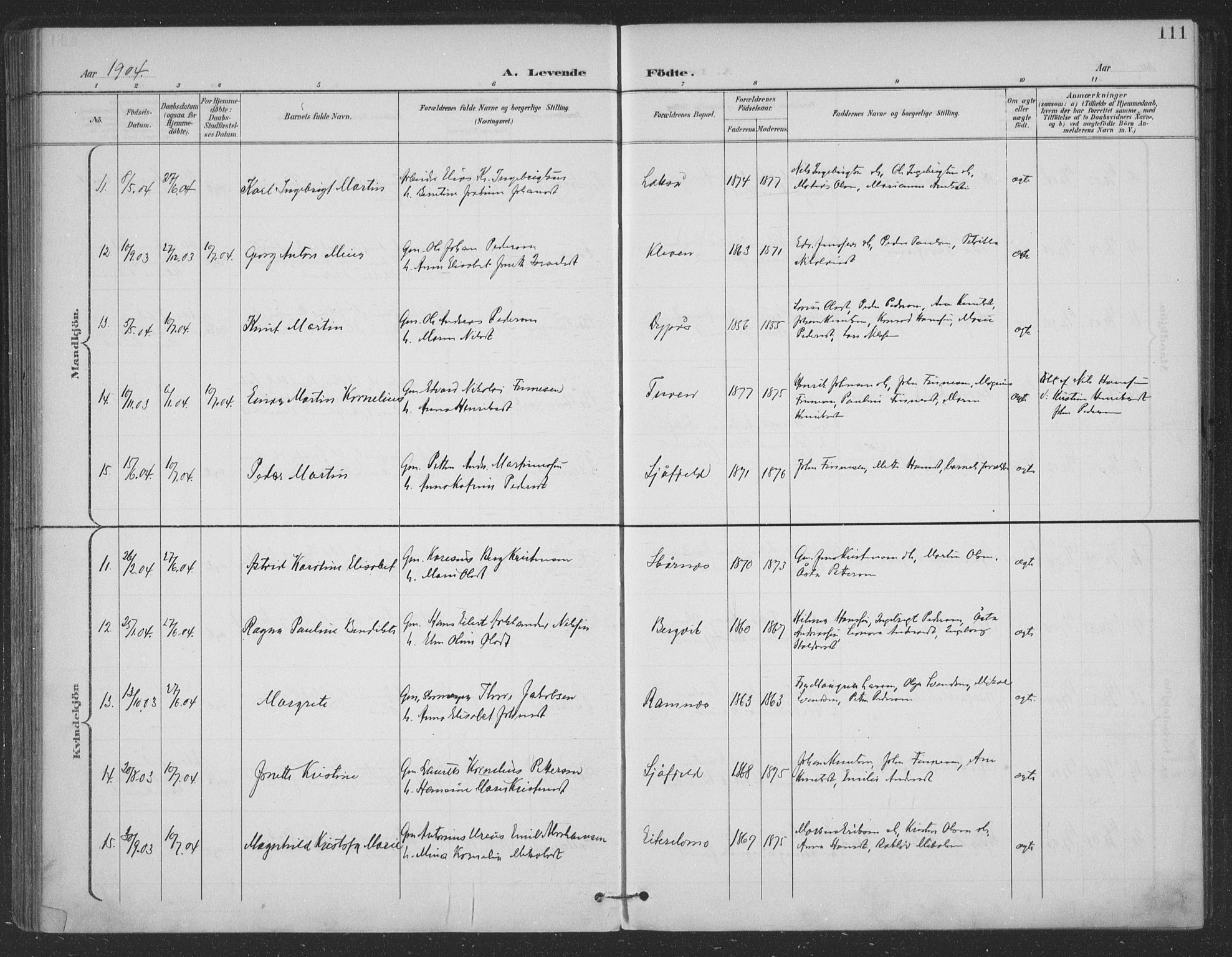 Ministerialprotokoller, klokkerbøker og fødselsregistre - Nordland, AV/SAT-A-1459/863/L0899: Parish register (official) no. 863A11, 1897-1906, p. 111