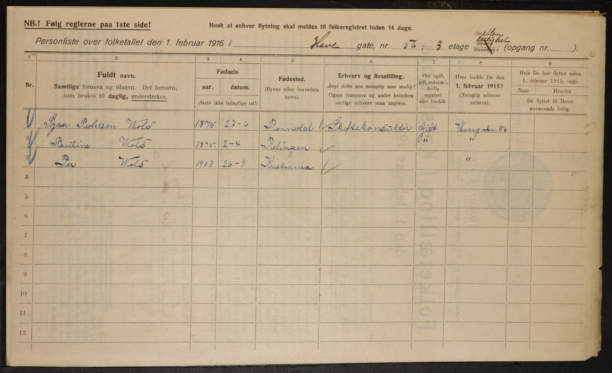 OBA, Municipal Census 1916 for Kristiania, 1916, p. 34539