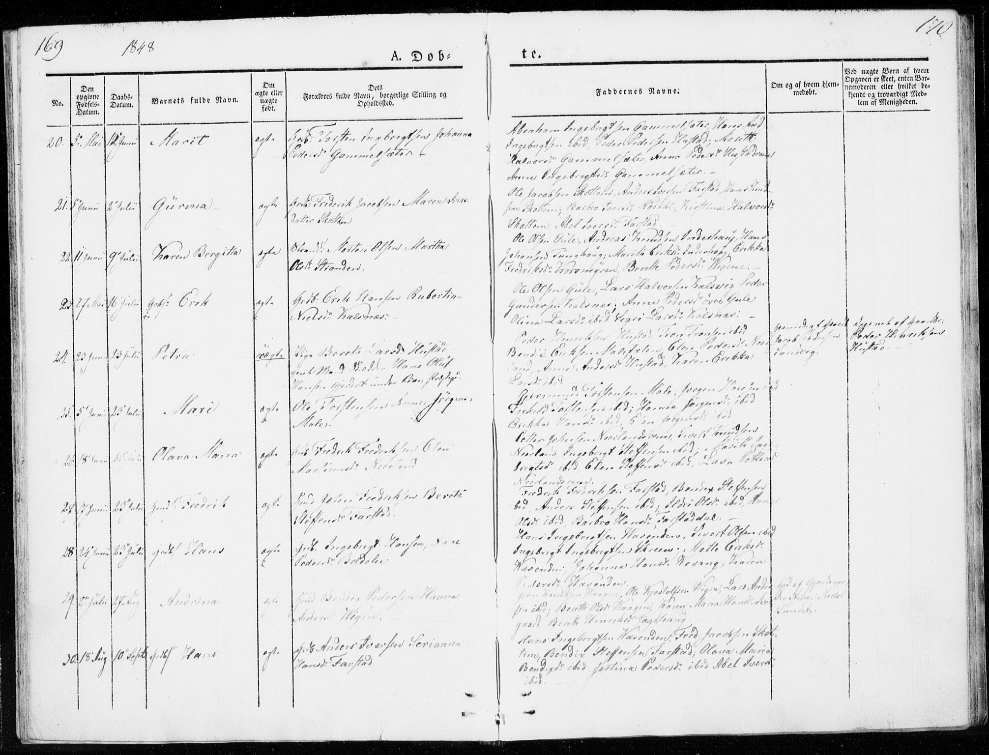 Ministerialprotokoller, klokkerbøker og fødselsregistre - Møre og Romsdal, SAT/A-1454/566/L0766: Parish register (official) no. 566A05, 1842-1851, p. 169-170