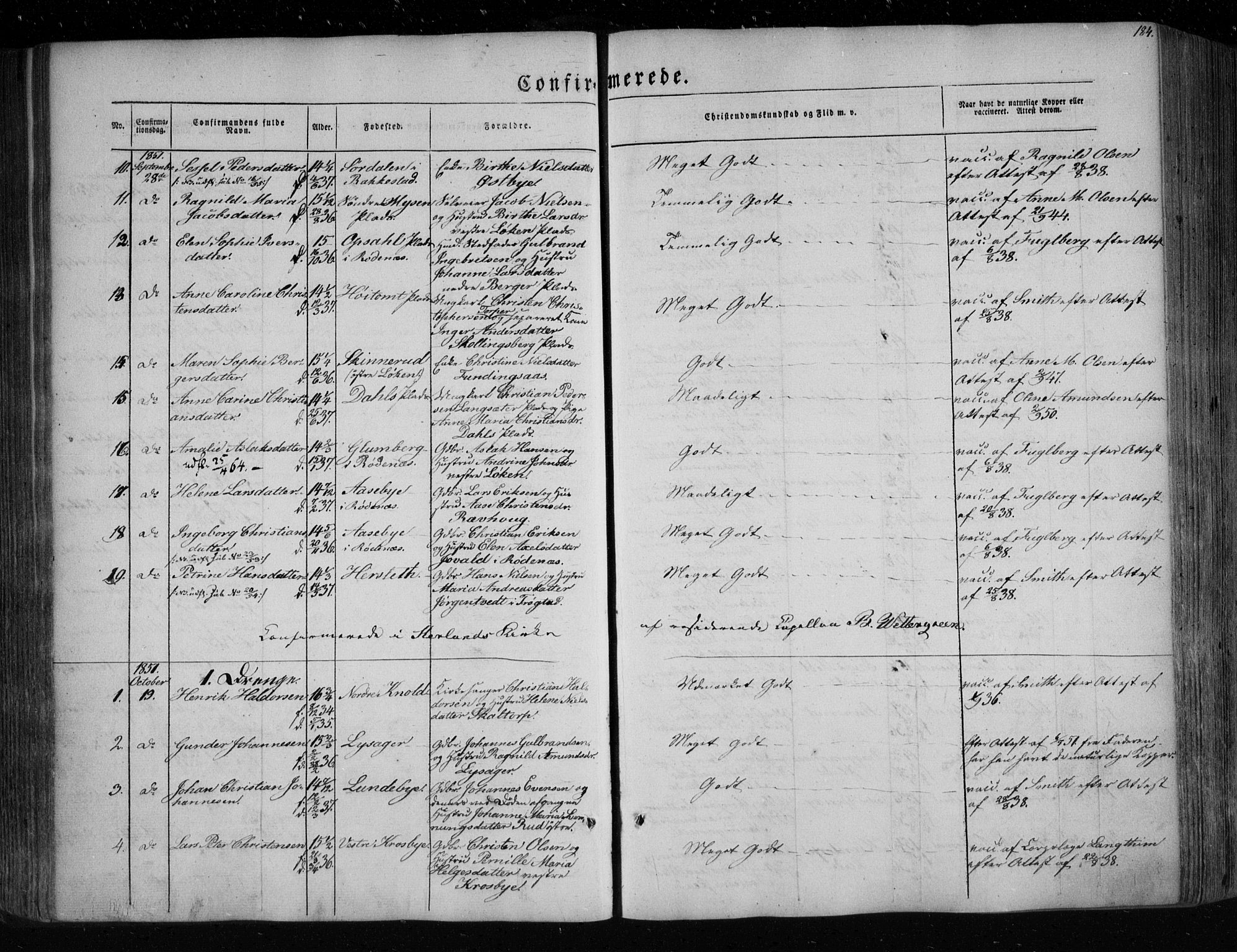 Eidsberg prestekontor Kirkebøker, AV/SAO-A-10905/F/Fa/L0009: Parish register (official) no. I 9, 1849-1856, p. 184