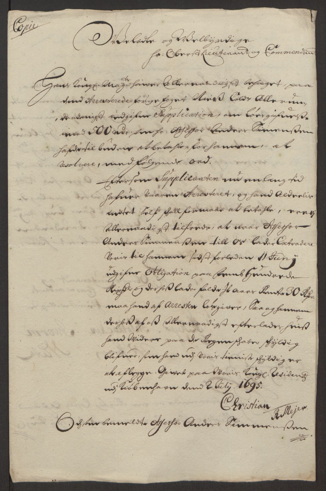 Rentekammeret inntil 1814, Reviderte regnskaper, Fogderegnskap, AV/RA-EA-4092/R10/L0439: Fogderegnskap Aker og Follo, 1695, p. 264