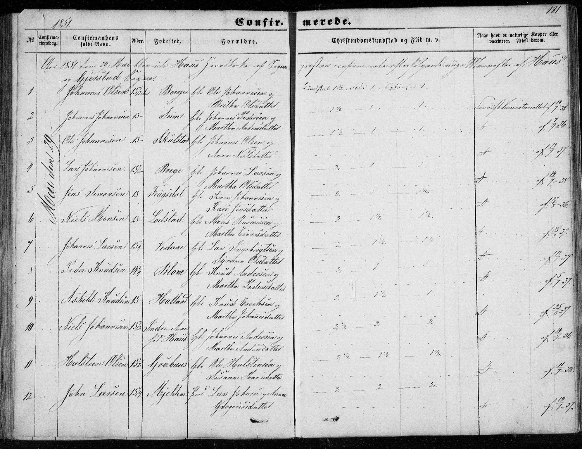 Haus sokneprestembete, SAB/A-75601/H/Haa: Parish register (official) no. A 16 I, 1848-1857, p. 181